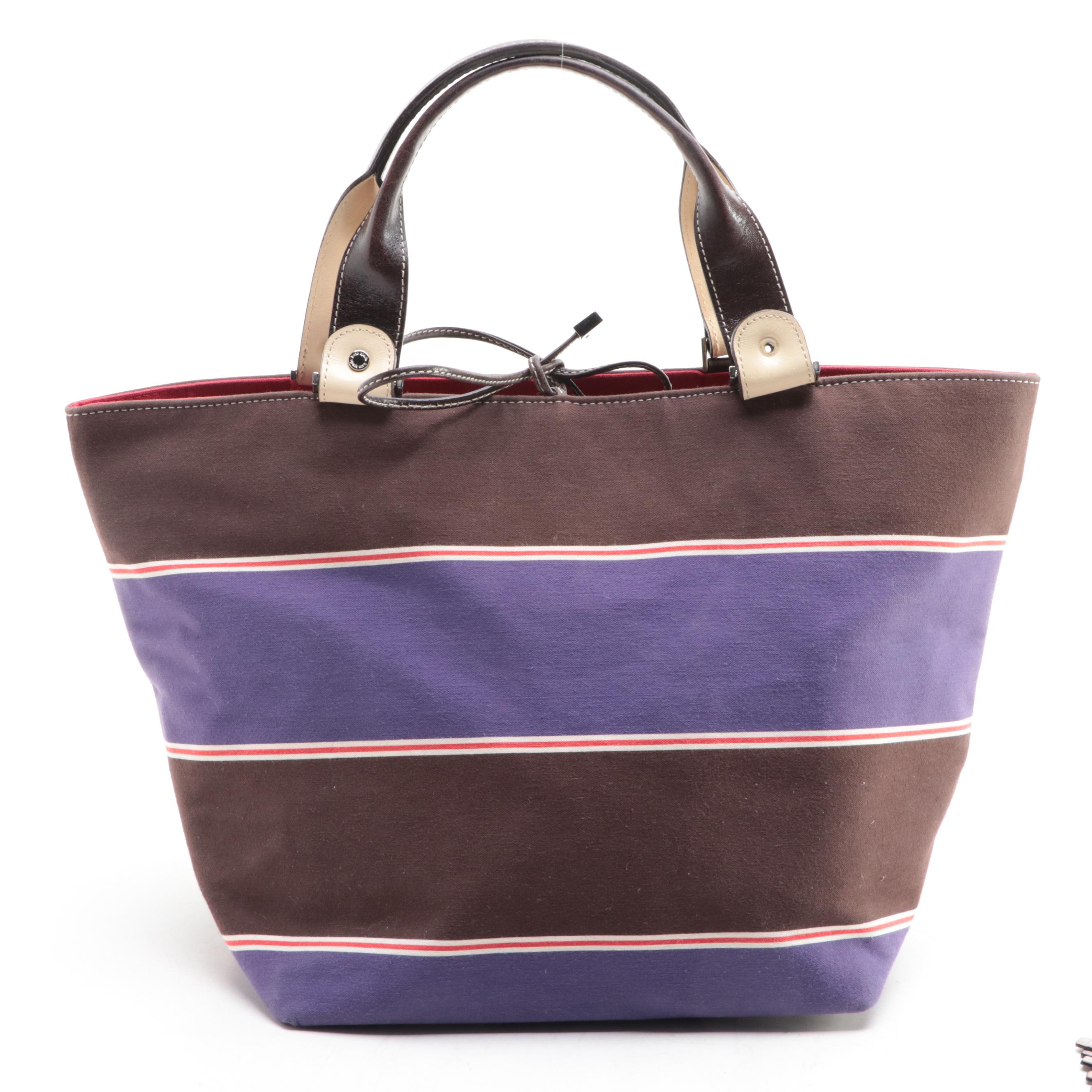 Kate Spade Tote Bag in Striped Canvas, Crossbody Bag, and Small Pouch in Leather