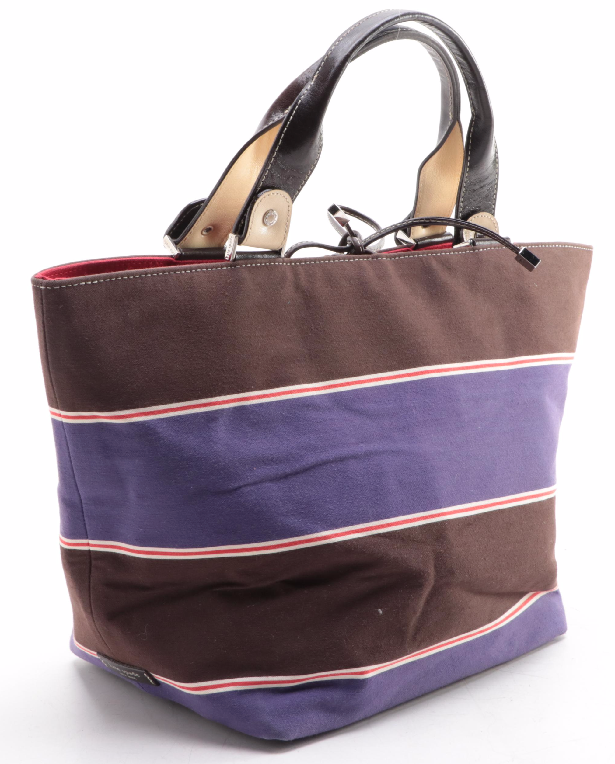 Kate Spade Tote Bag in Striped Canvas, Crossbody Bag, and Small Pouch in Leather