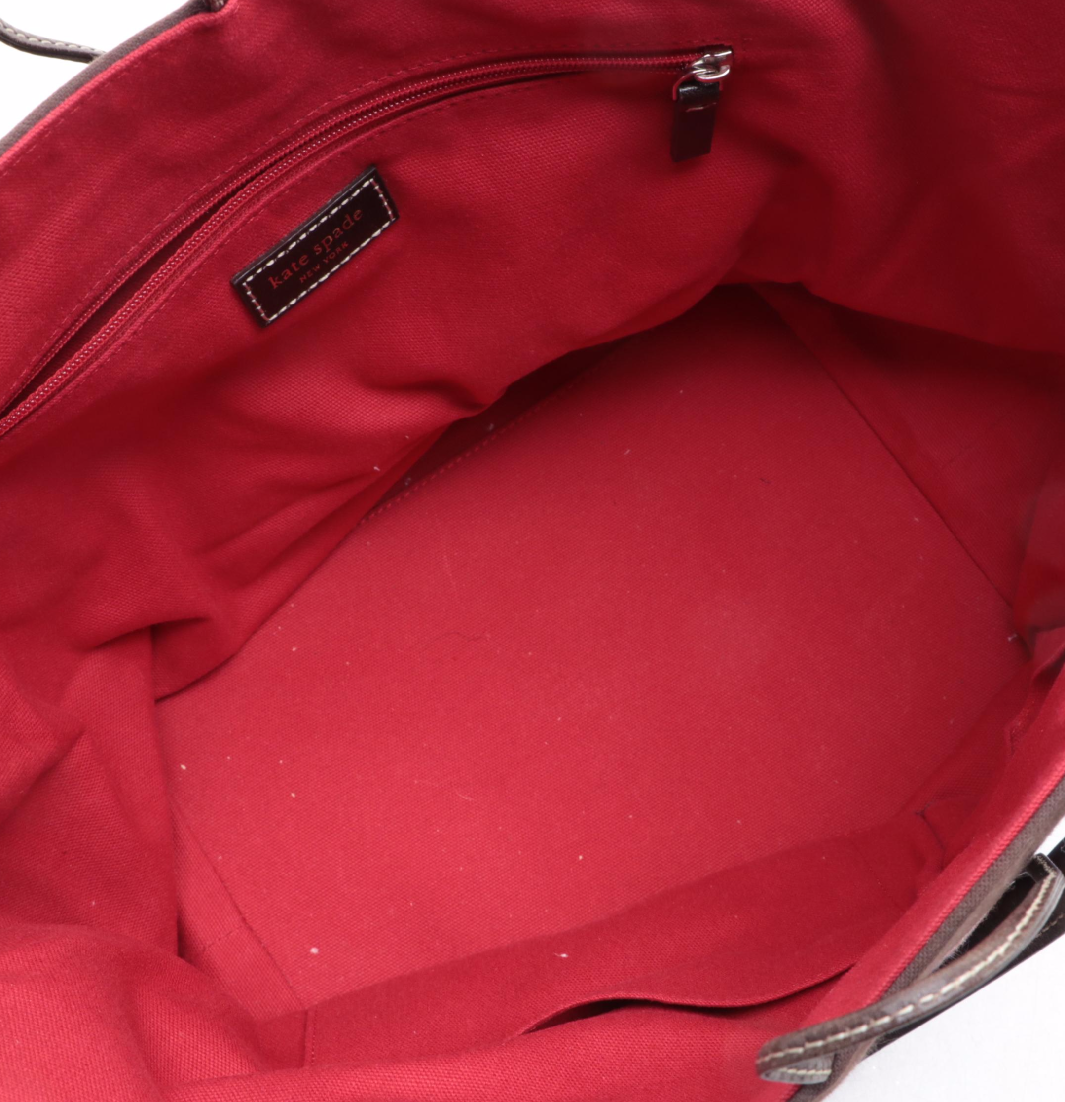 Kate Spade Tote Bag in Striped Canvas, Crossbody Bag, and Small Pouch in Leather