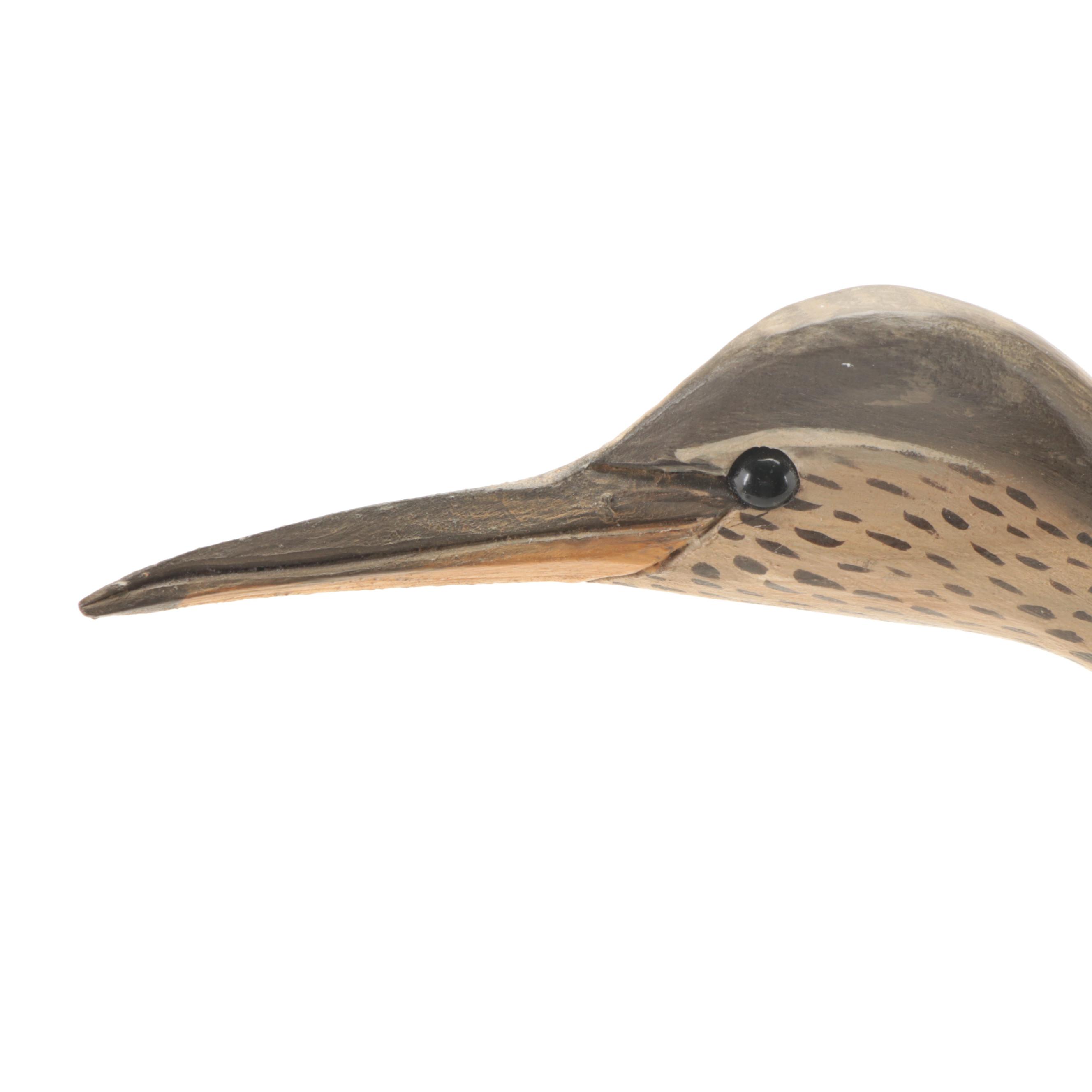 Artist Made Hand-Painted Carved Wood Salt Water Marsh Hen on Burlwood