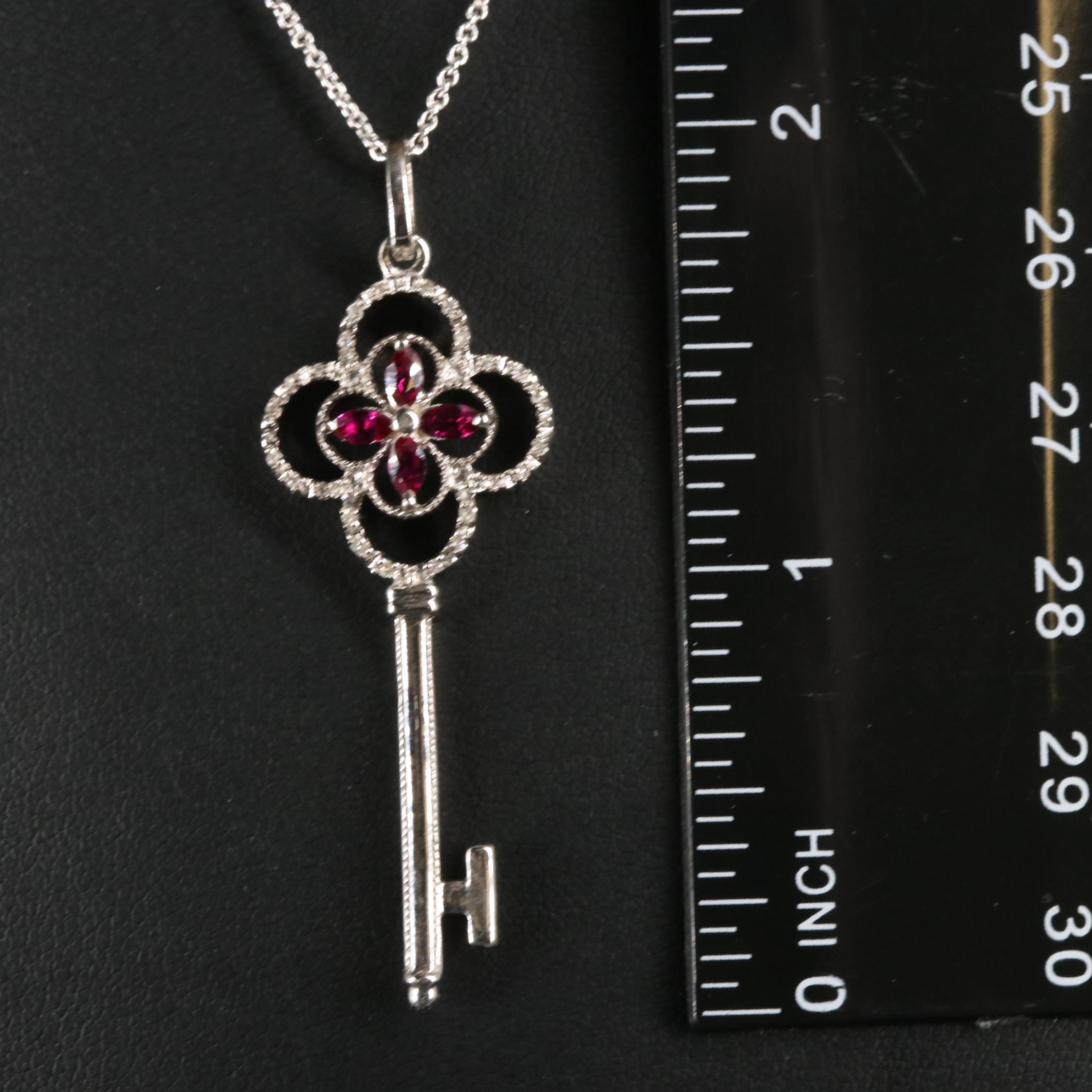 Sterling Silver Ruby and Diamond Key Necklace
