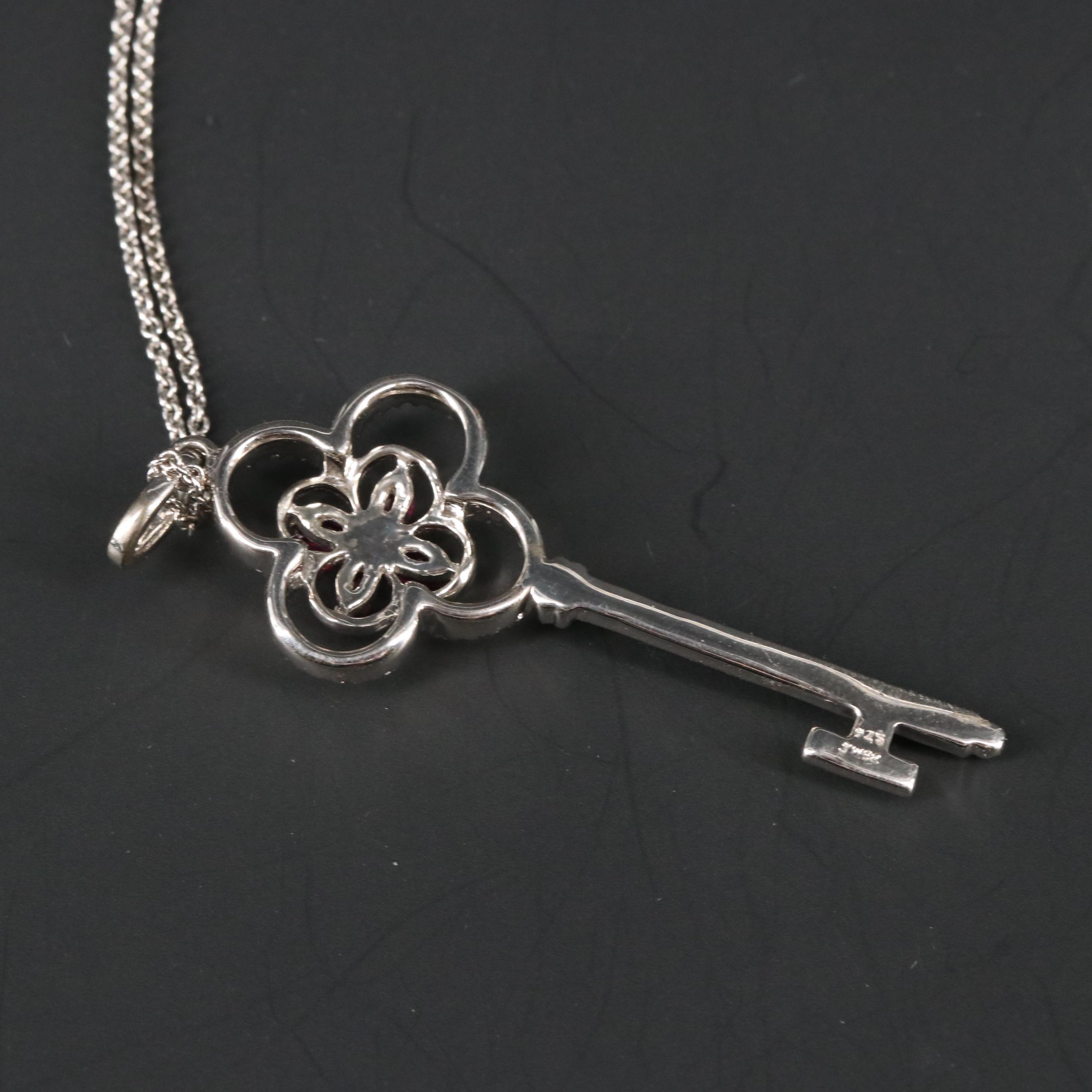 Sterling Silver Ruby and Diamond Key Necklace