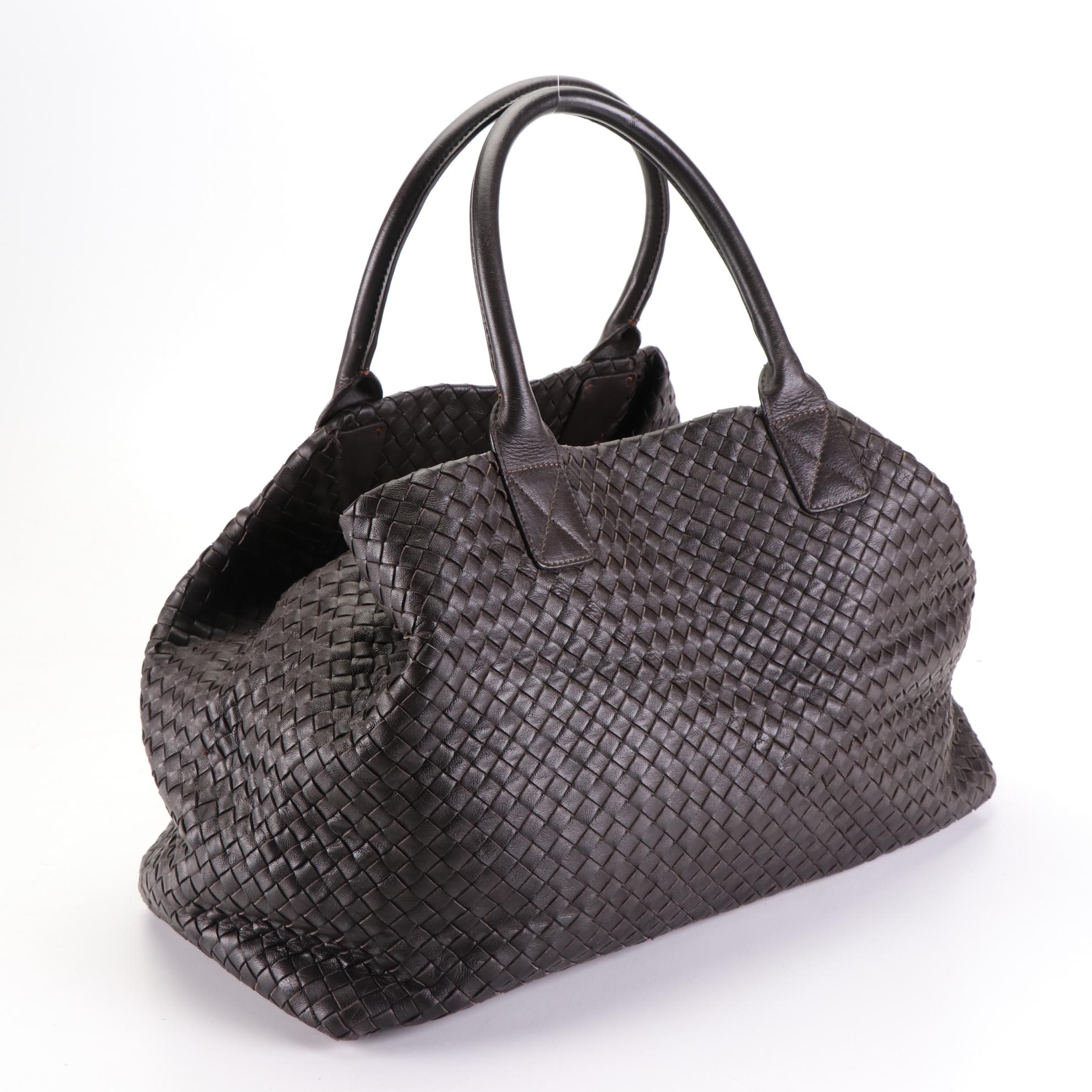 Large Tote in Dark Brown Woven Leather