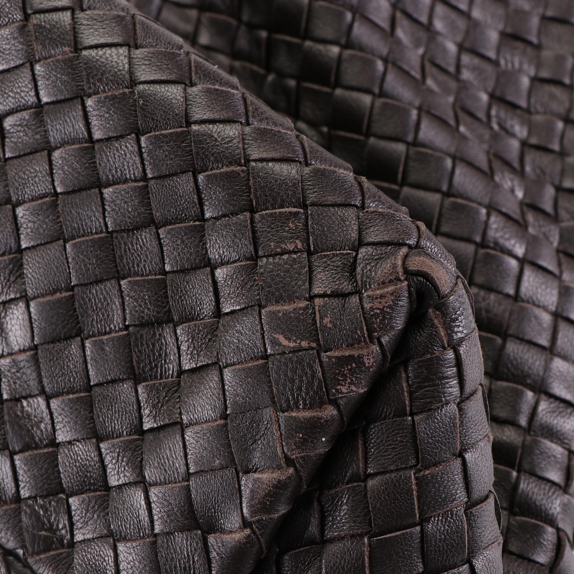 Large Tote in Dark Brown Woven Leather