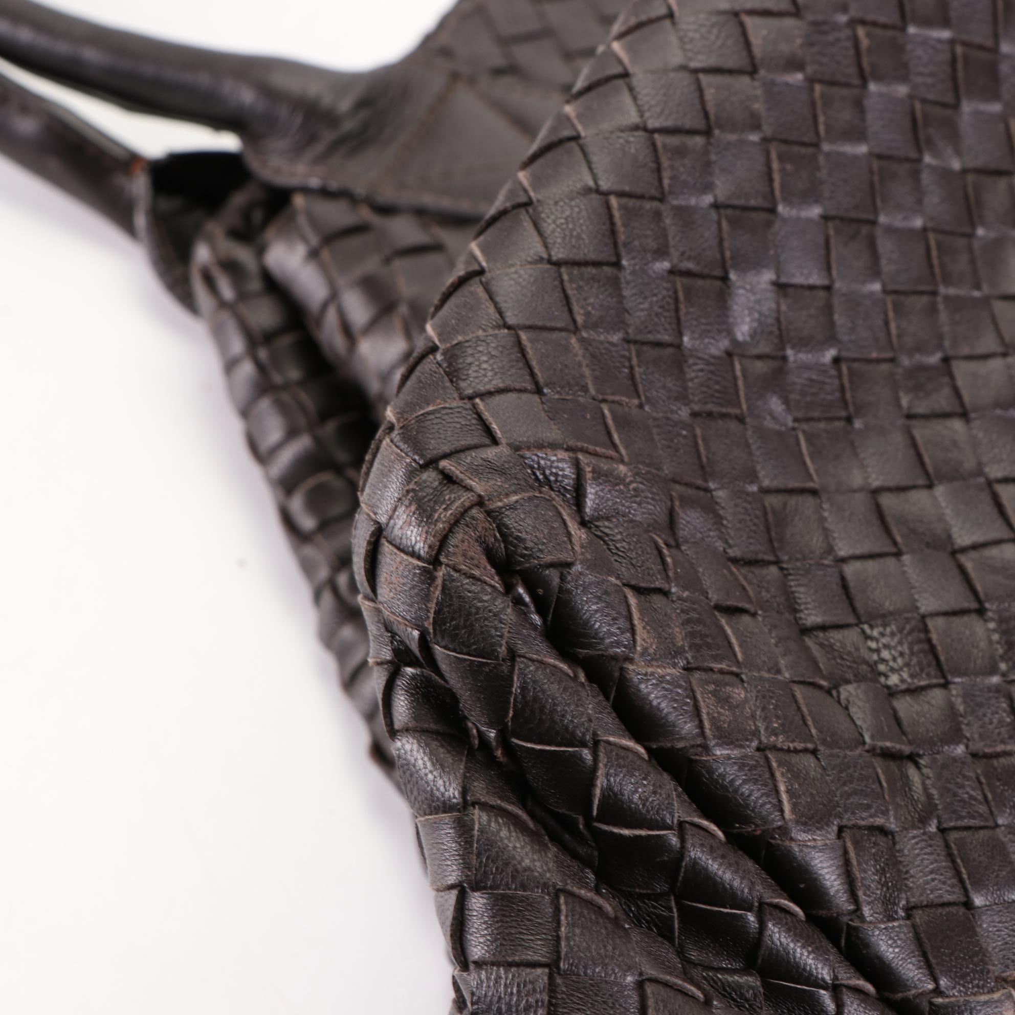 Large Tote in Dark Brown Woven Leather