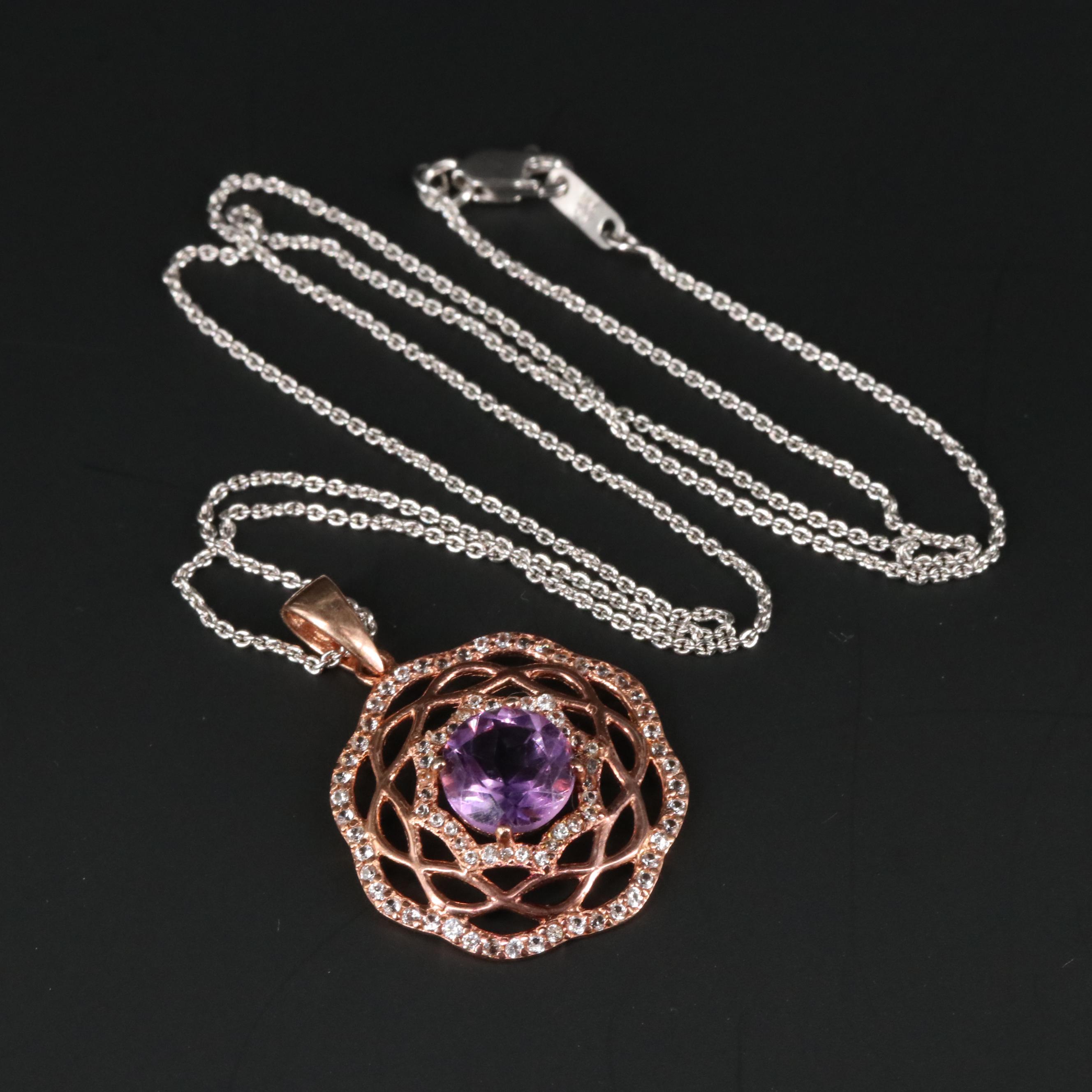 Sterling Silver Amethyst and Sapphire Necklace