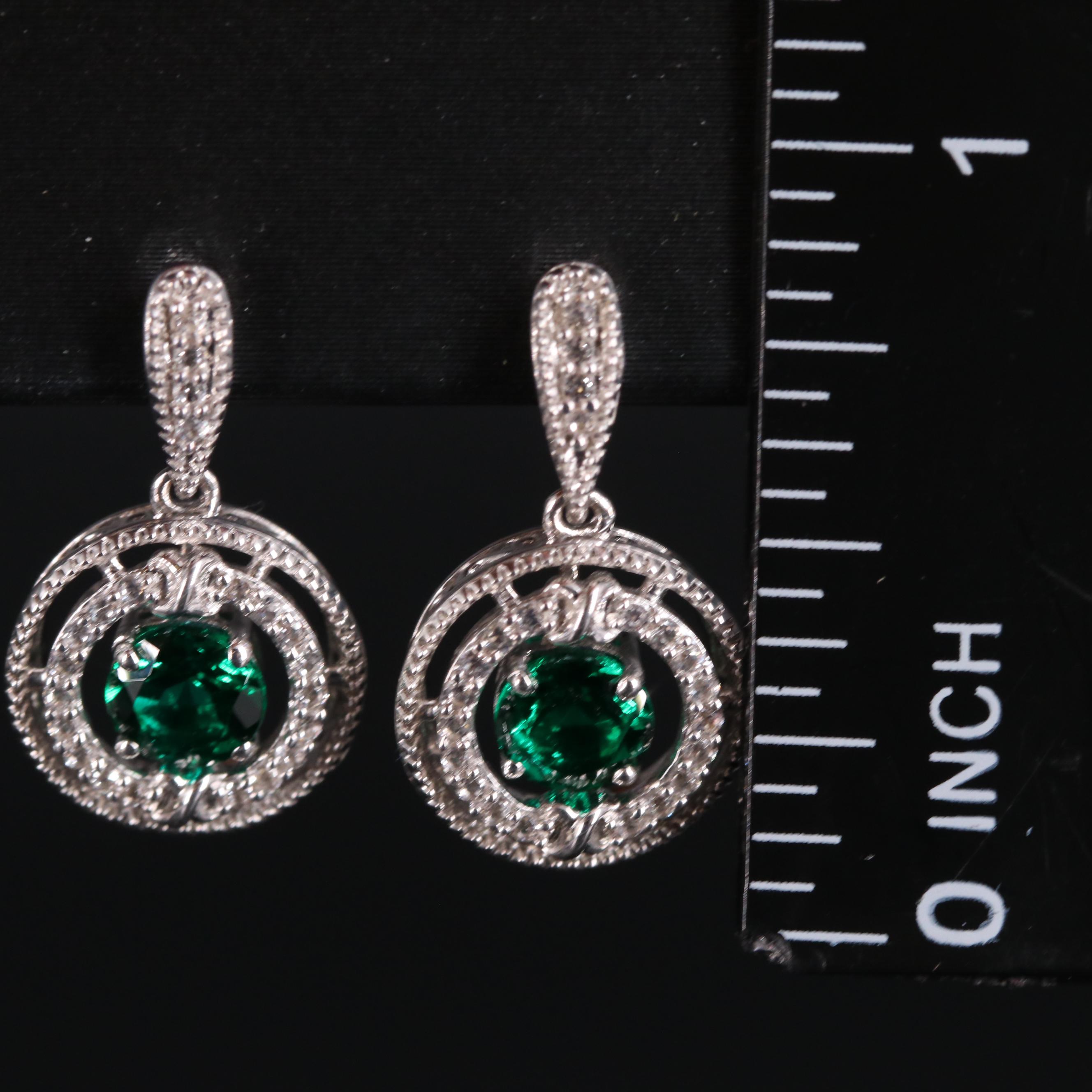 Sterling Silver Emerald and Sapphire Earrings