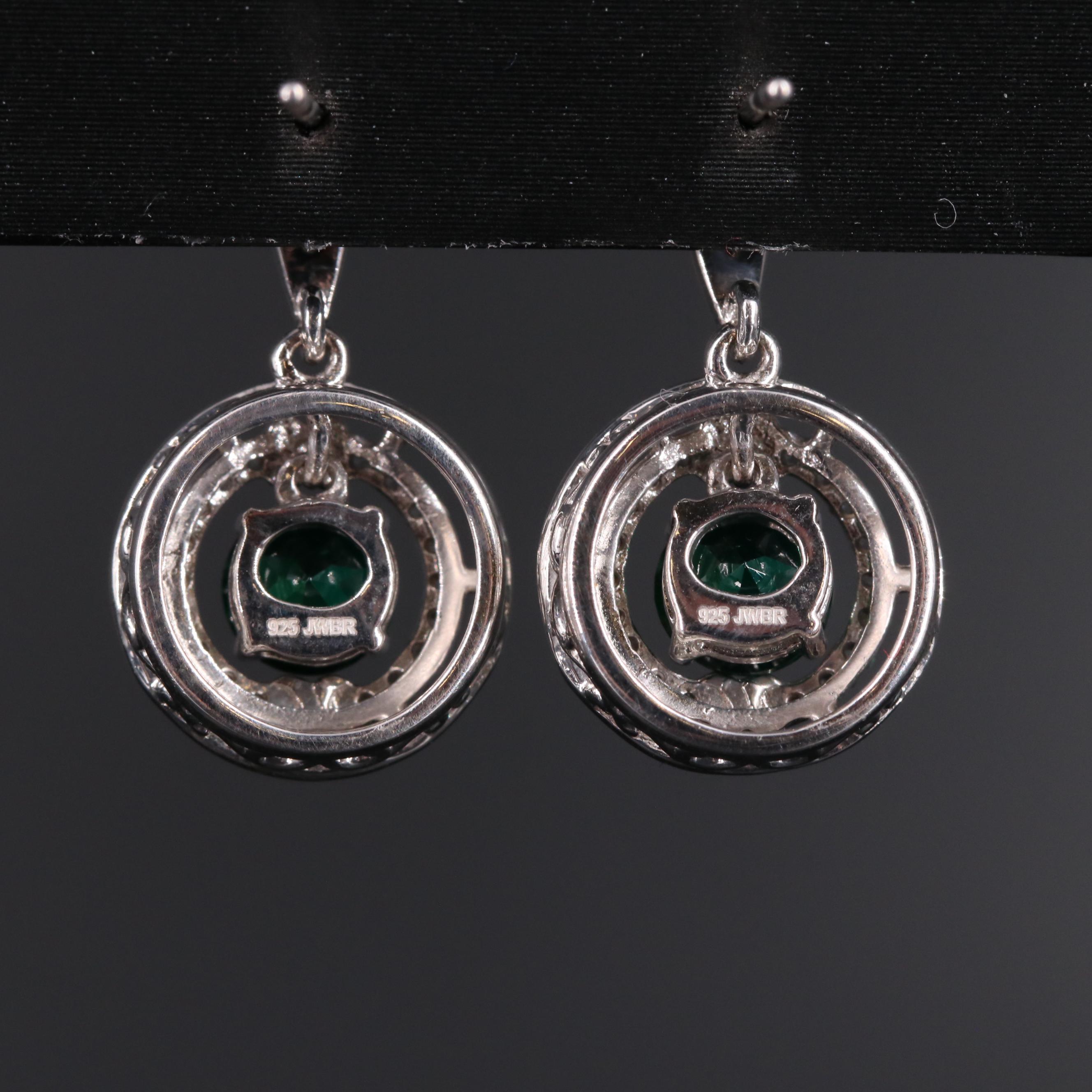 Sterling Silver Emerald and Sapphire Earrings