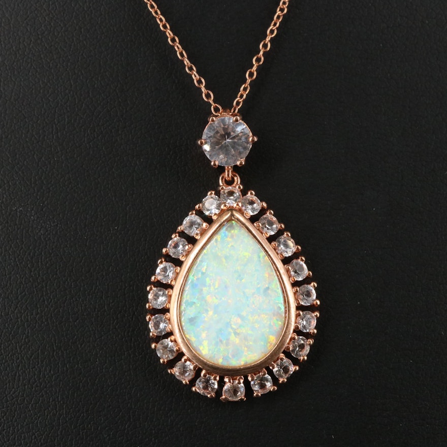 Sterling Silver Opal and Sapphire Necklace