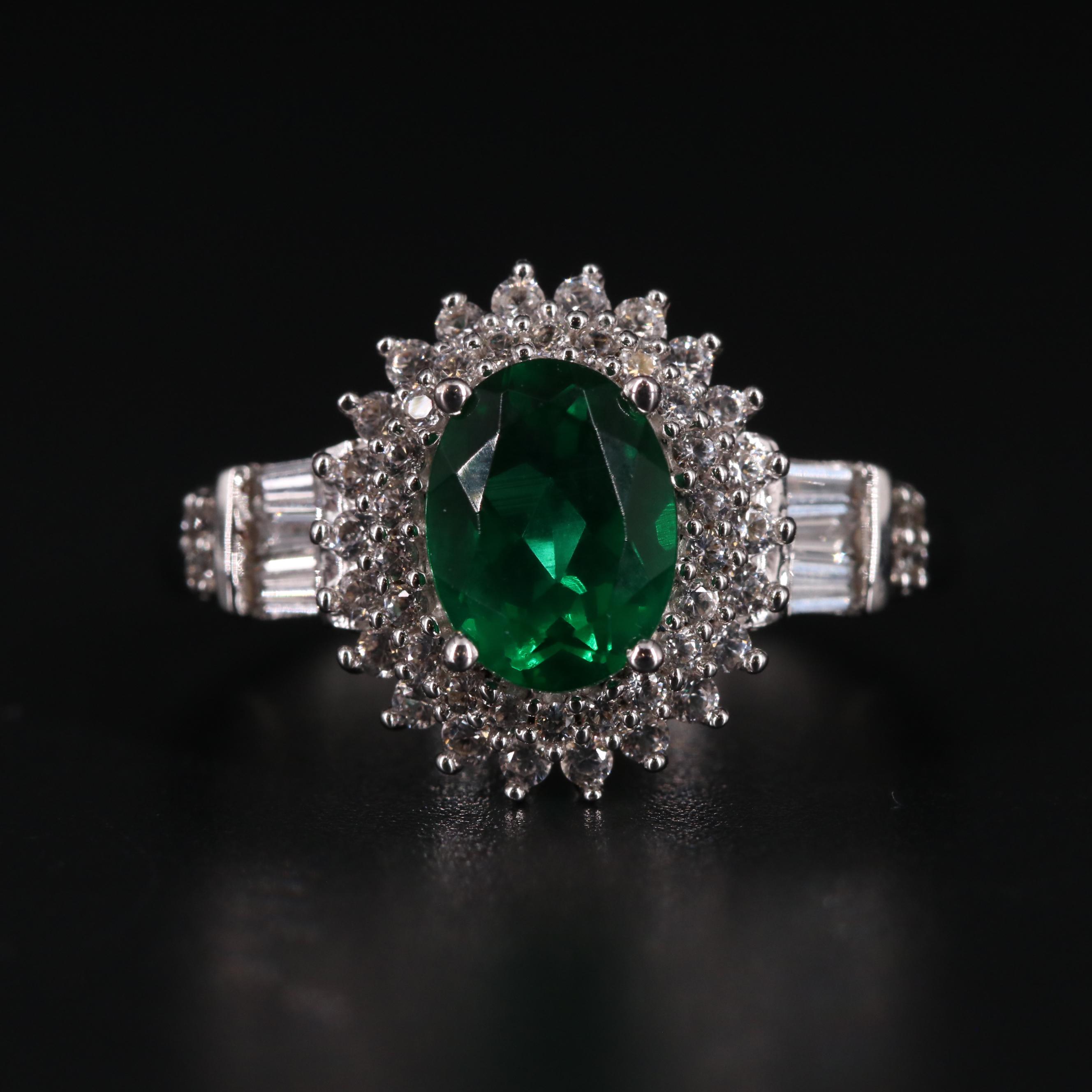 Sterling Silver Emerald and Sapphire Ring