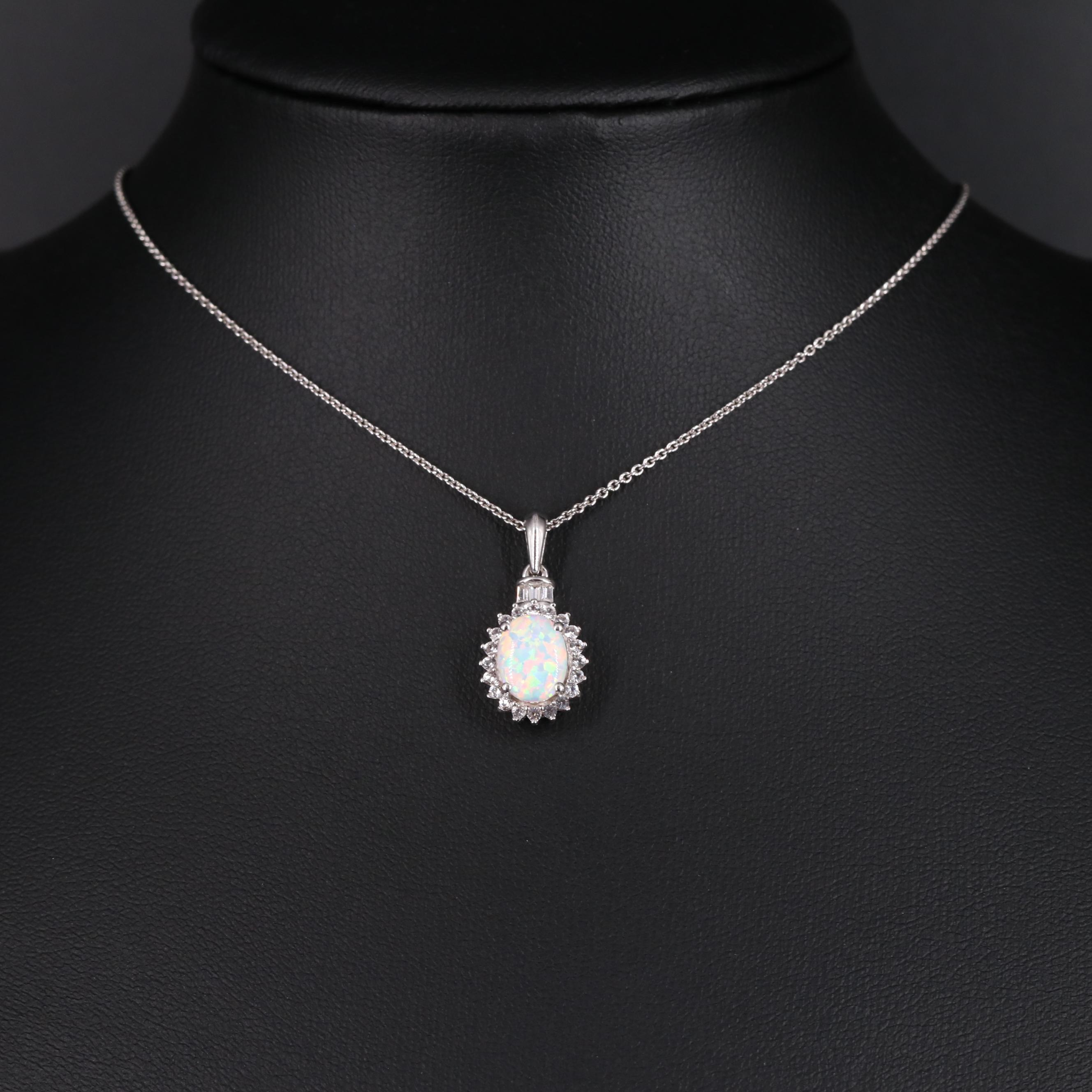 Sterling Silver Opal and Sapphire Pendant Necklace