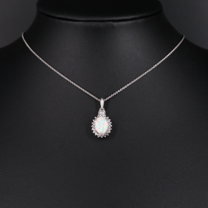 Sterling Silver Opal and Sapphire Pendant Necklace