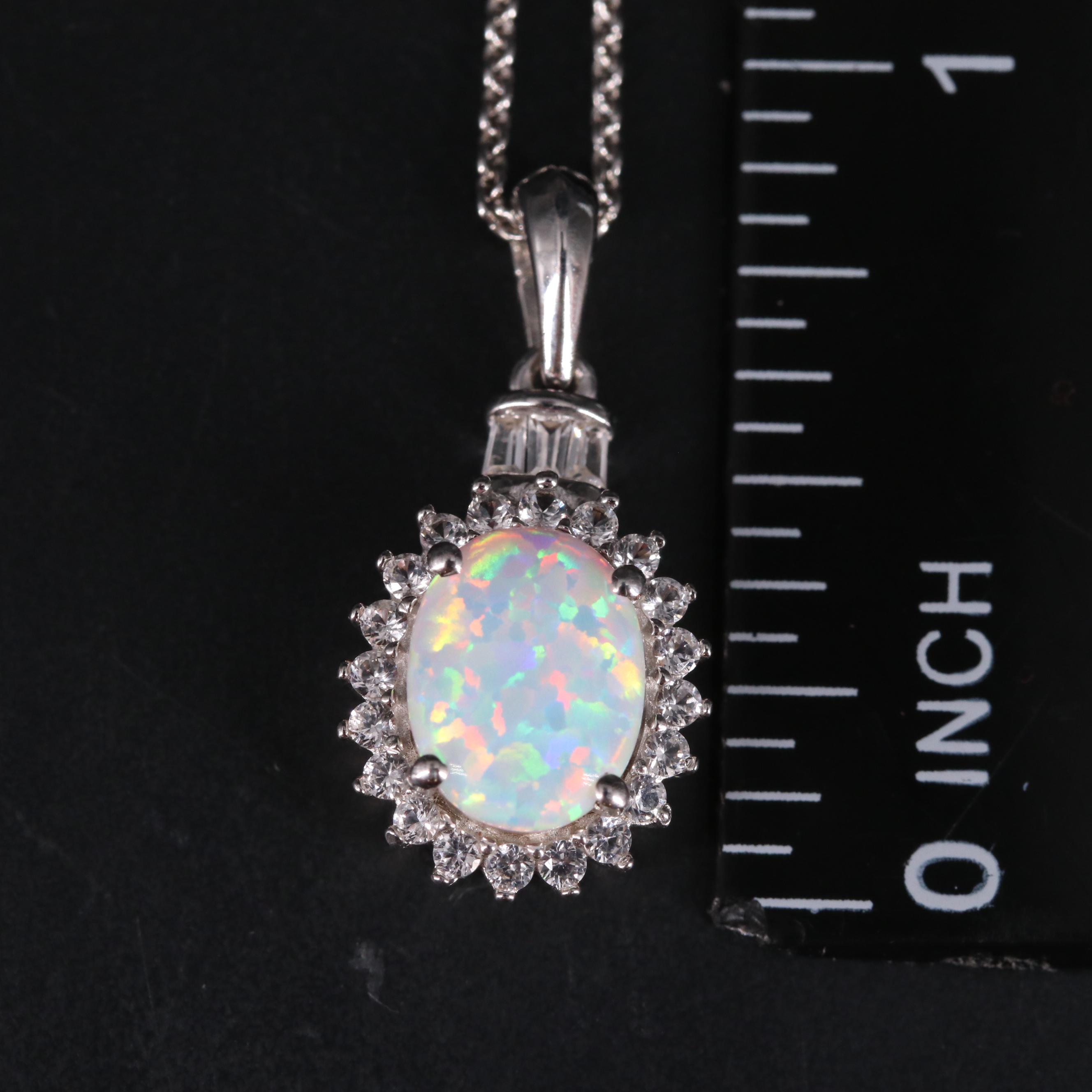 Sterling Silver Opal and Sapphire Pendant Necklace