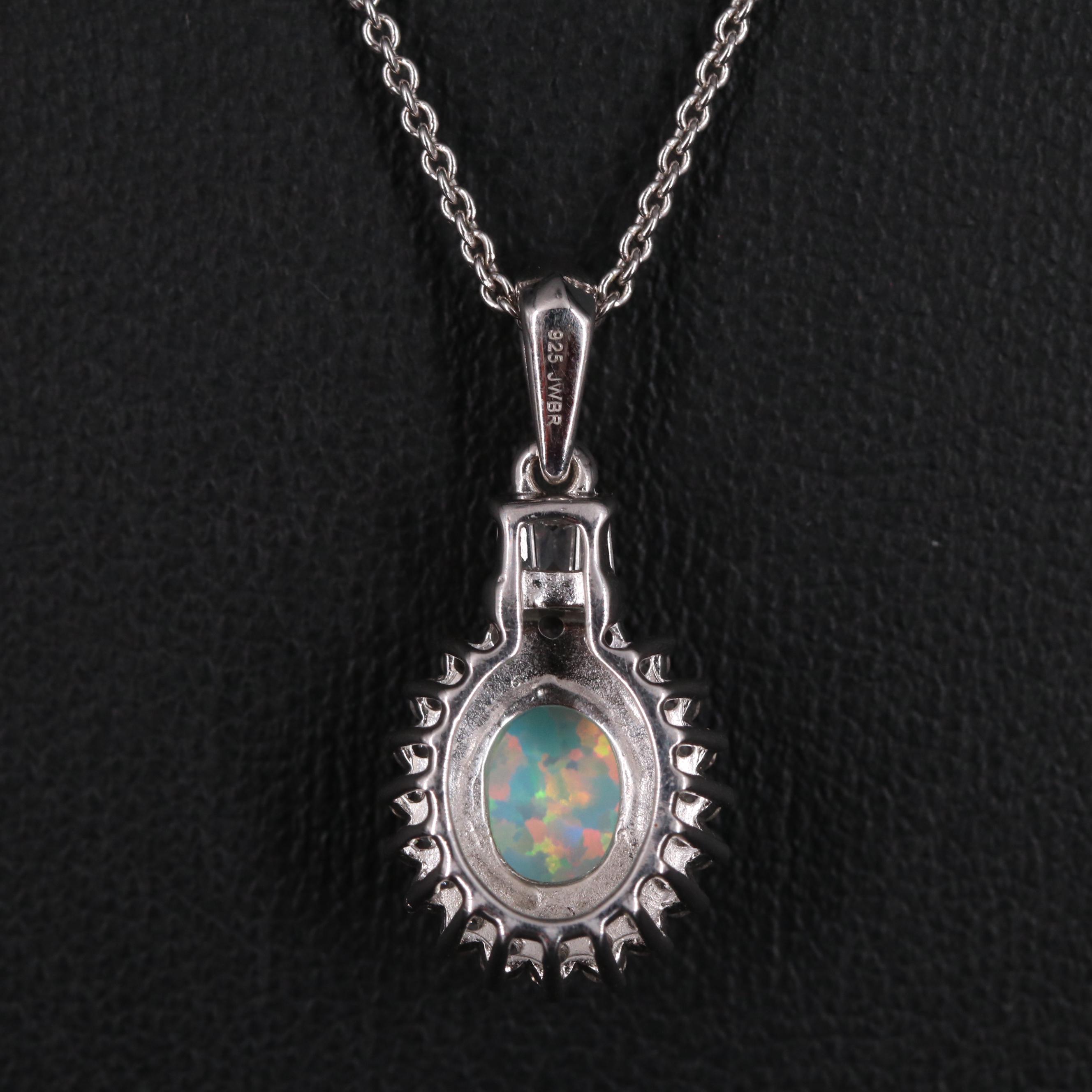 Sterling Silver Opal and Sapphire Pendant Necklace
