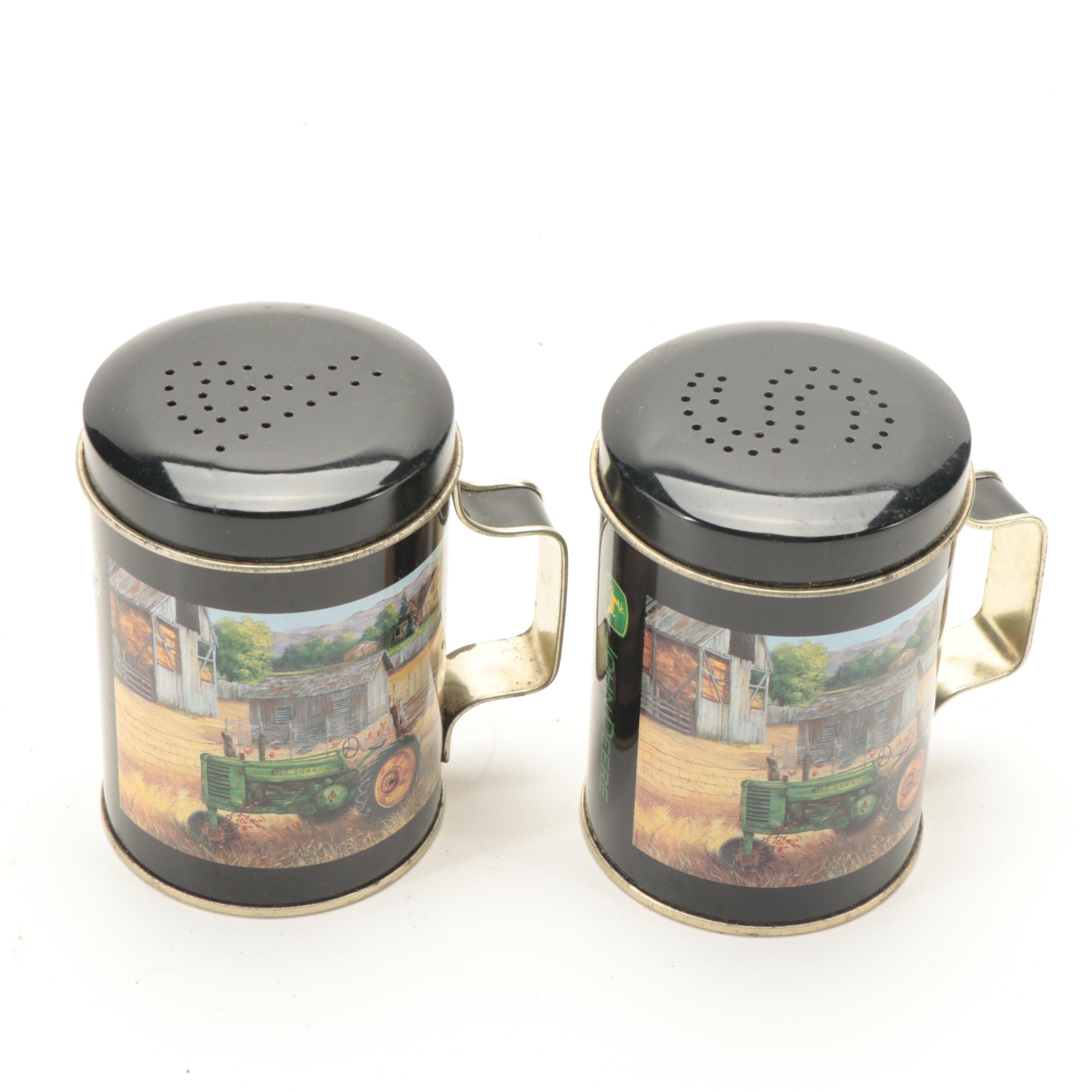 John Deere Tin Litho Boxes with Shakers, Toothpick Dispenser and Wall Clock