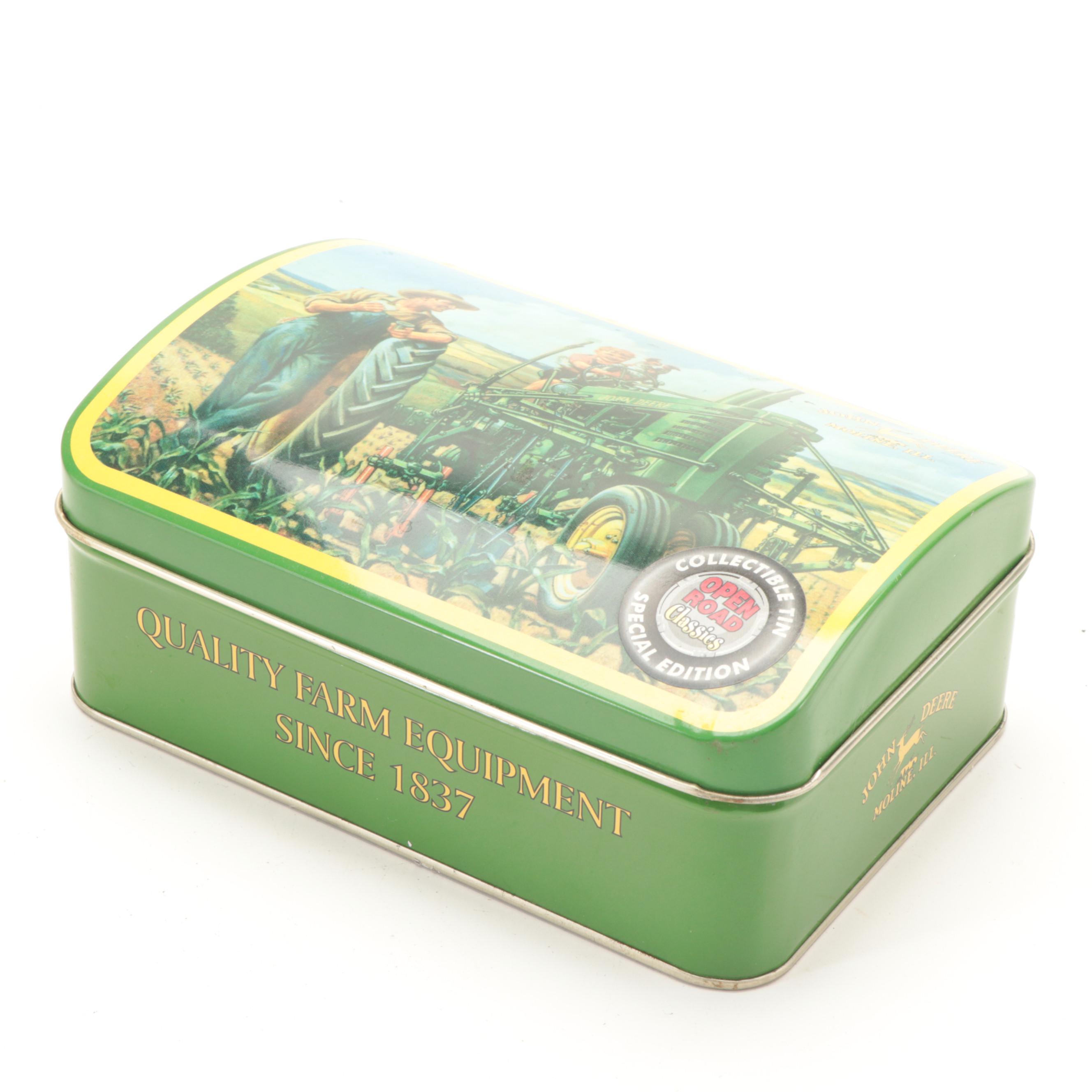 John Deere Tin Litho Boxes with Shakers, Toothpick Dispenser and Wall Clock