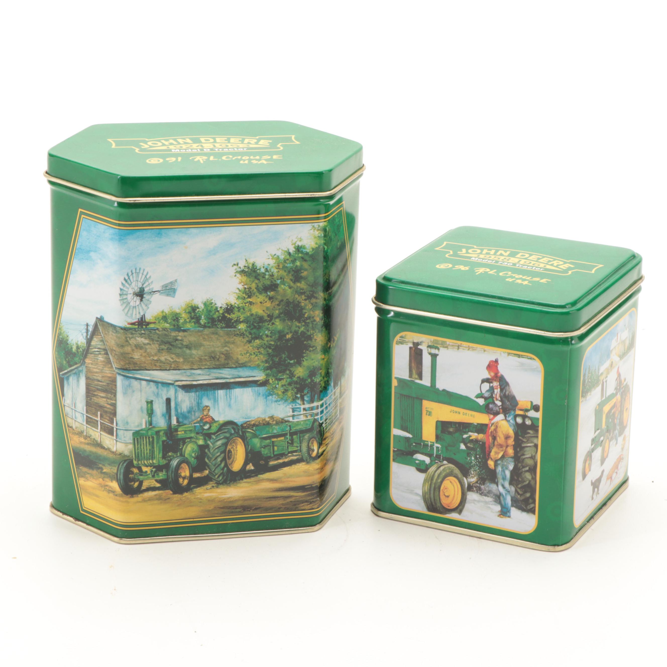 John Deere Tin Litho Boxes with Shakers, Toothpick Dispenser and Wall Clock