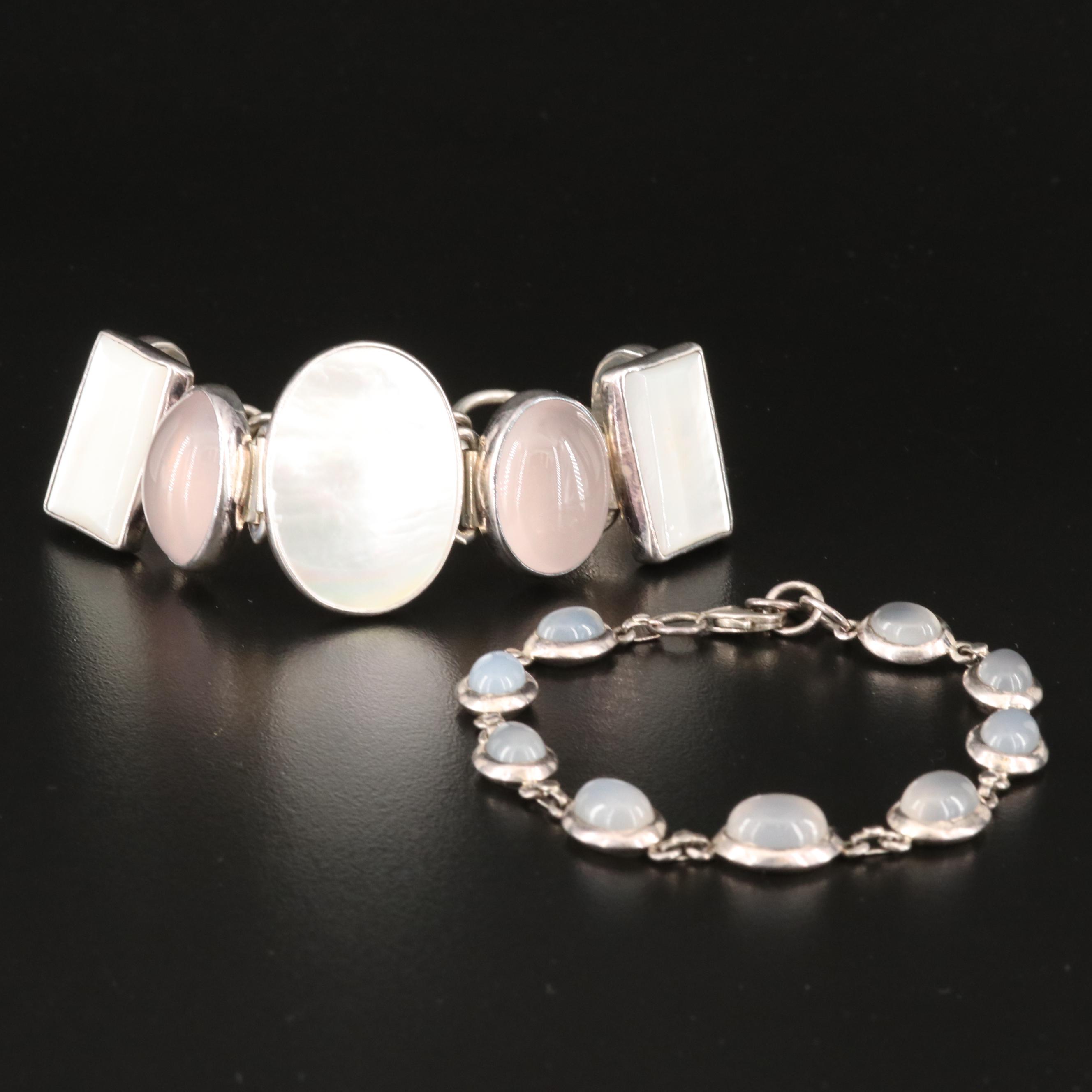 Sterling Bracelets Including Moonstone, Mother-of-Pearl and Obsidian Jewelry