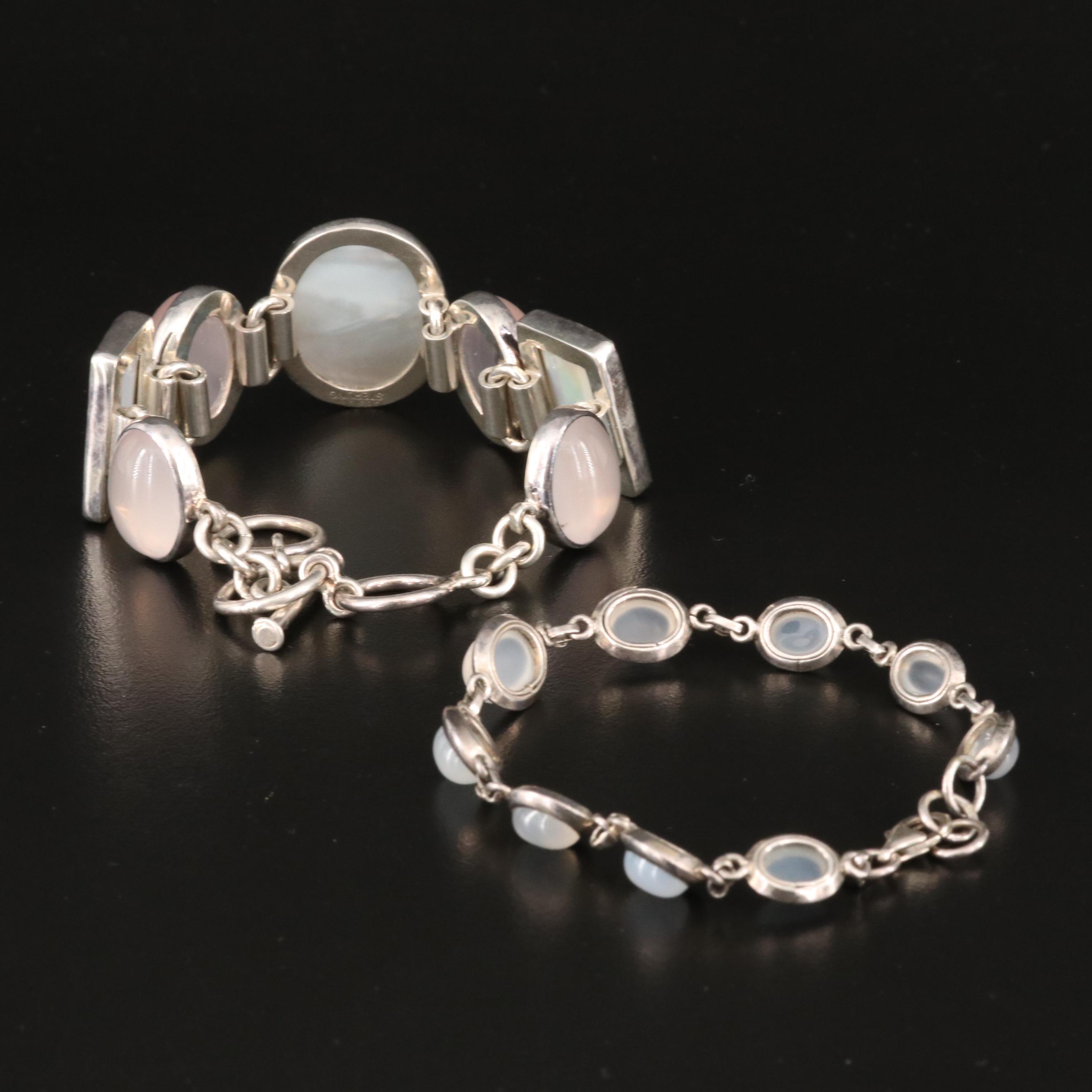 Sterling Bracelets Including Moonstone, Mother-of-Pearl and Obsidian Jewelry