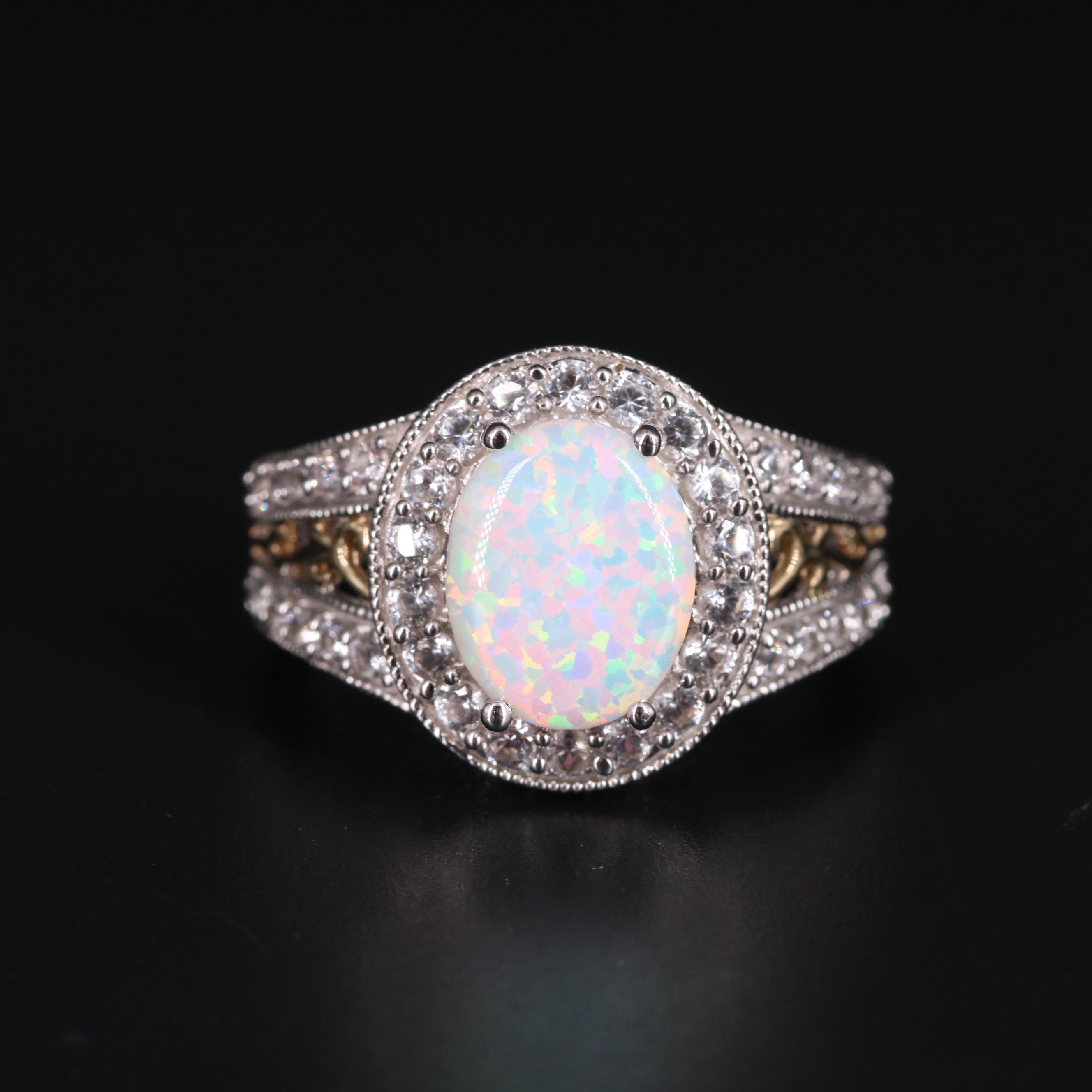 Sterling Silver Opal and Sapphire Ring
