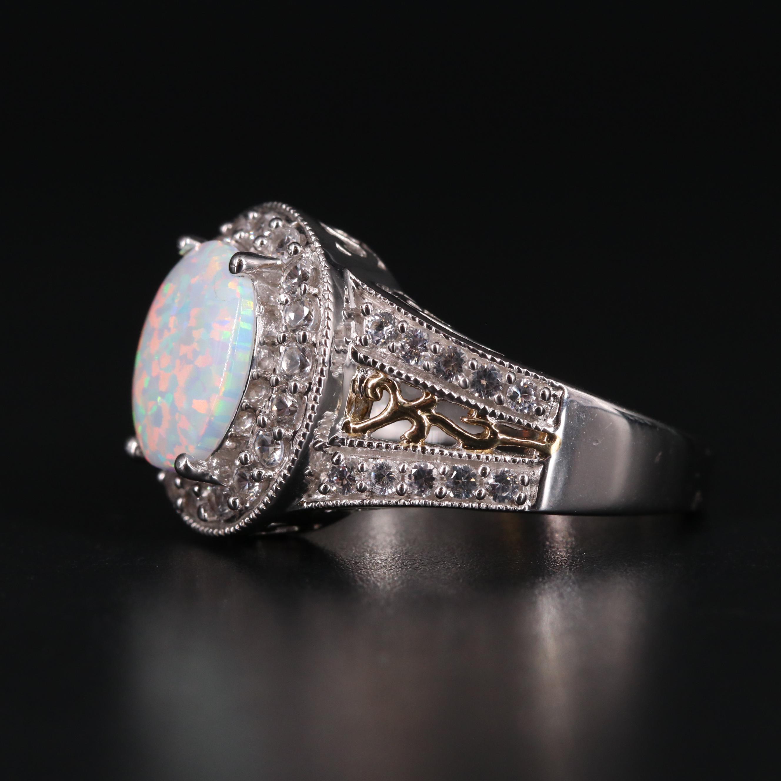 Sterling Silver Opal and Sapphire Ring