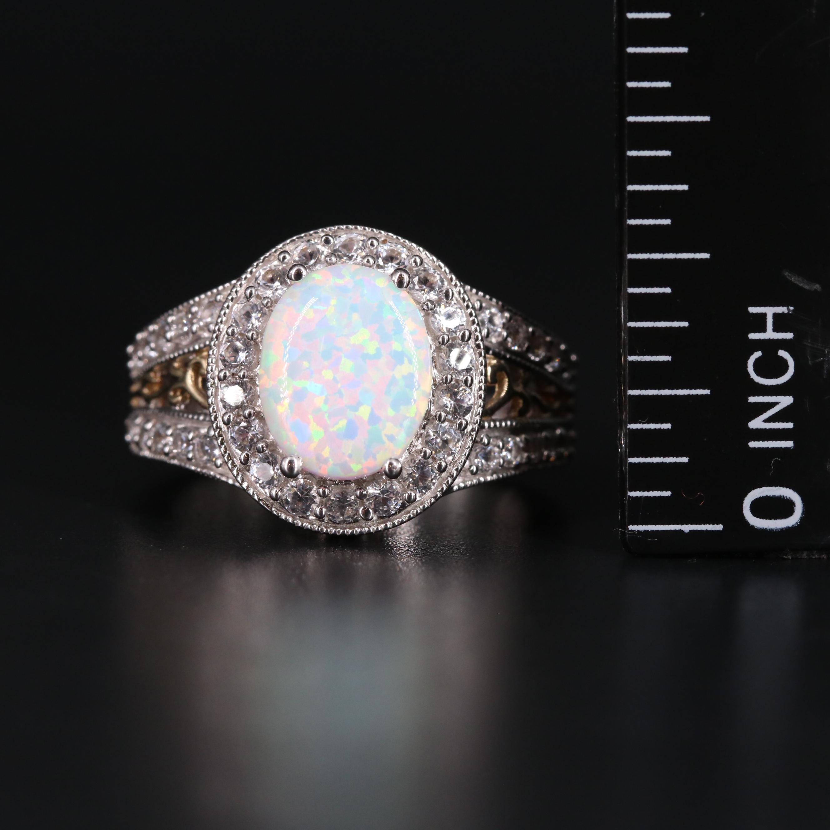 Sterling Silver Opal and Sapphire Ring