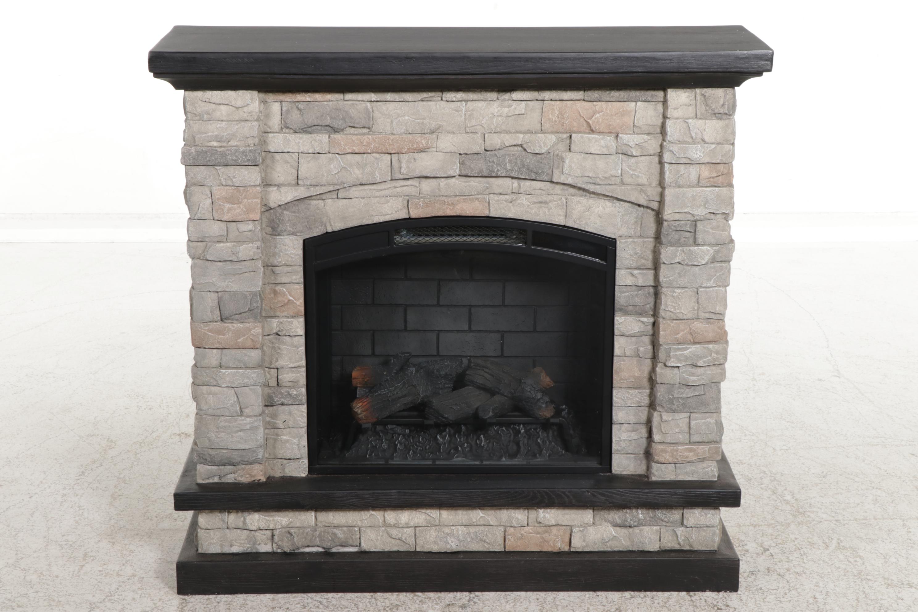 Greentouch Home Electric Fireplace with Stone Surround, 21st Century