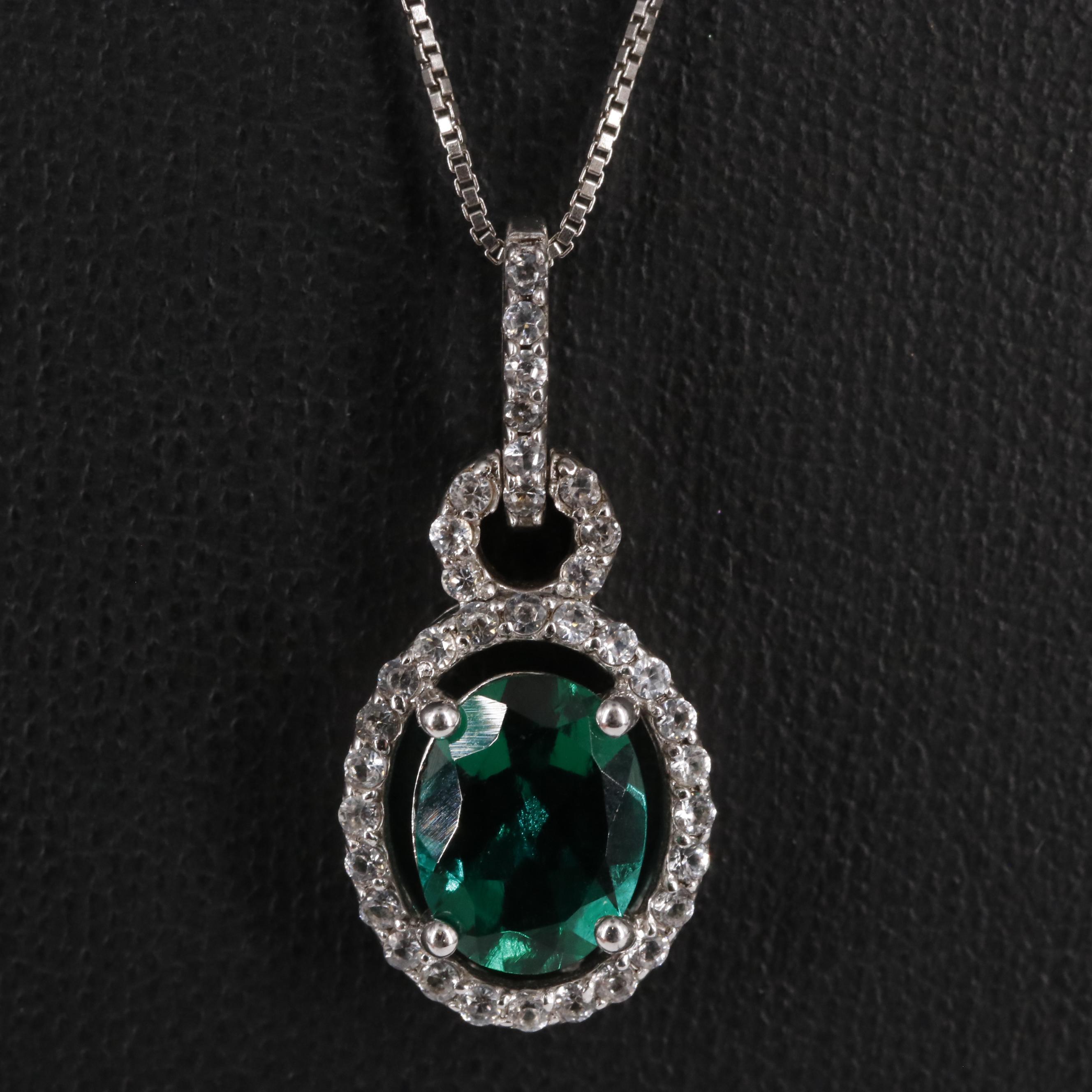 Sterling Silver Emerald and Zircon Necklace