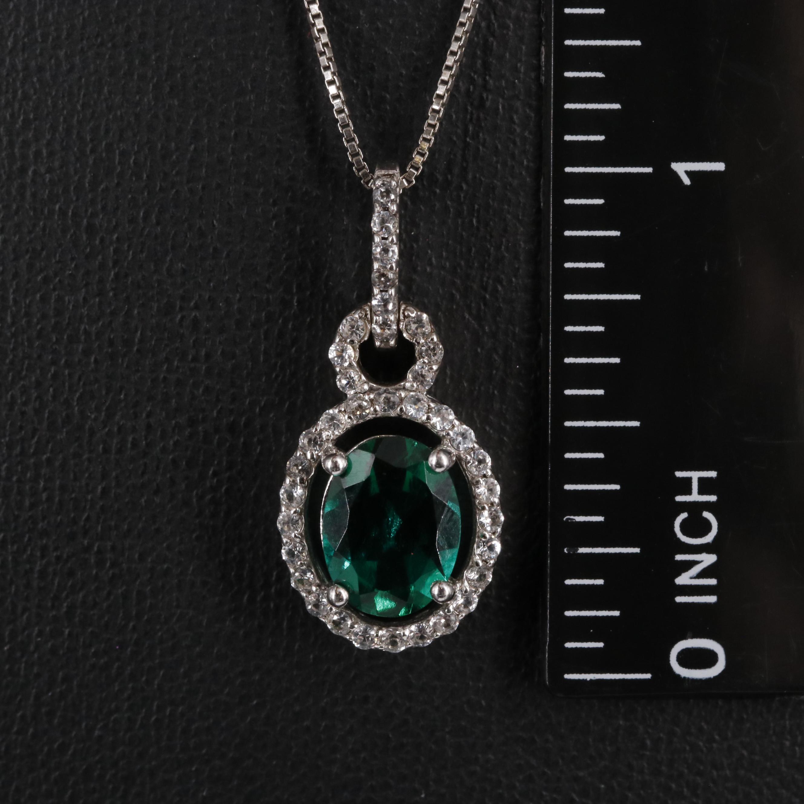 Sterling Silver Emerald and Zircon Necklace