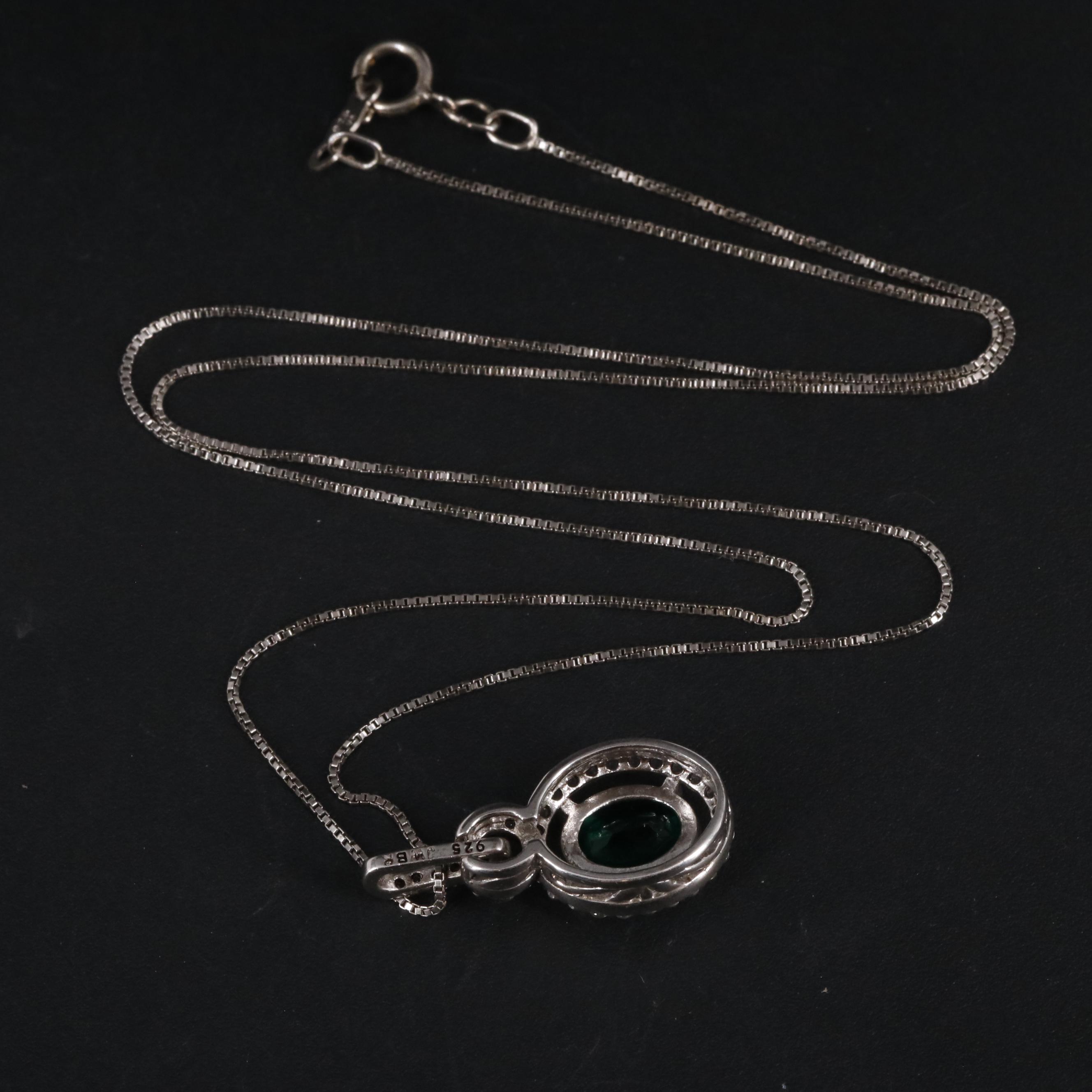 Sterling Silver Emerald and Zircon Necklace