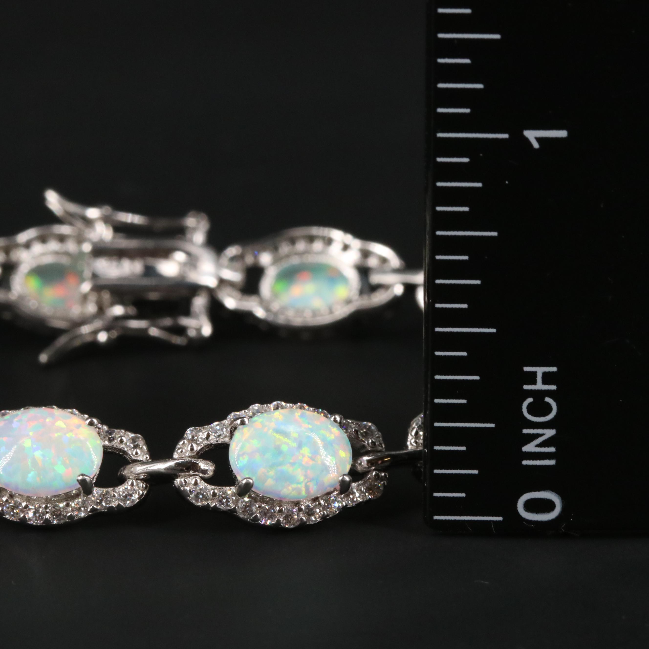 Sterling Silver Opal and Cubic Zirconia Bracelet