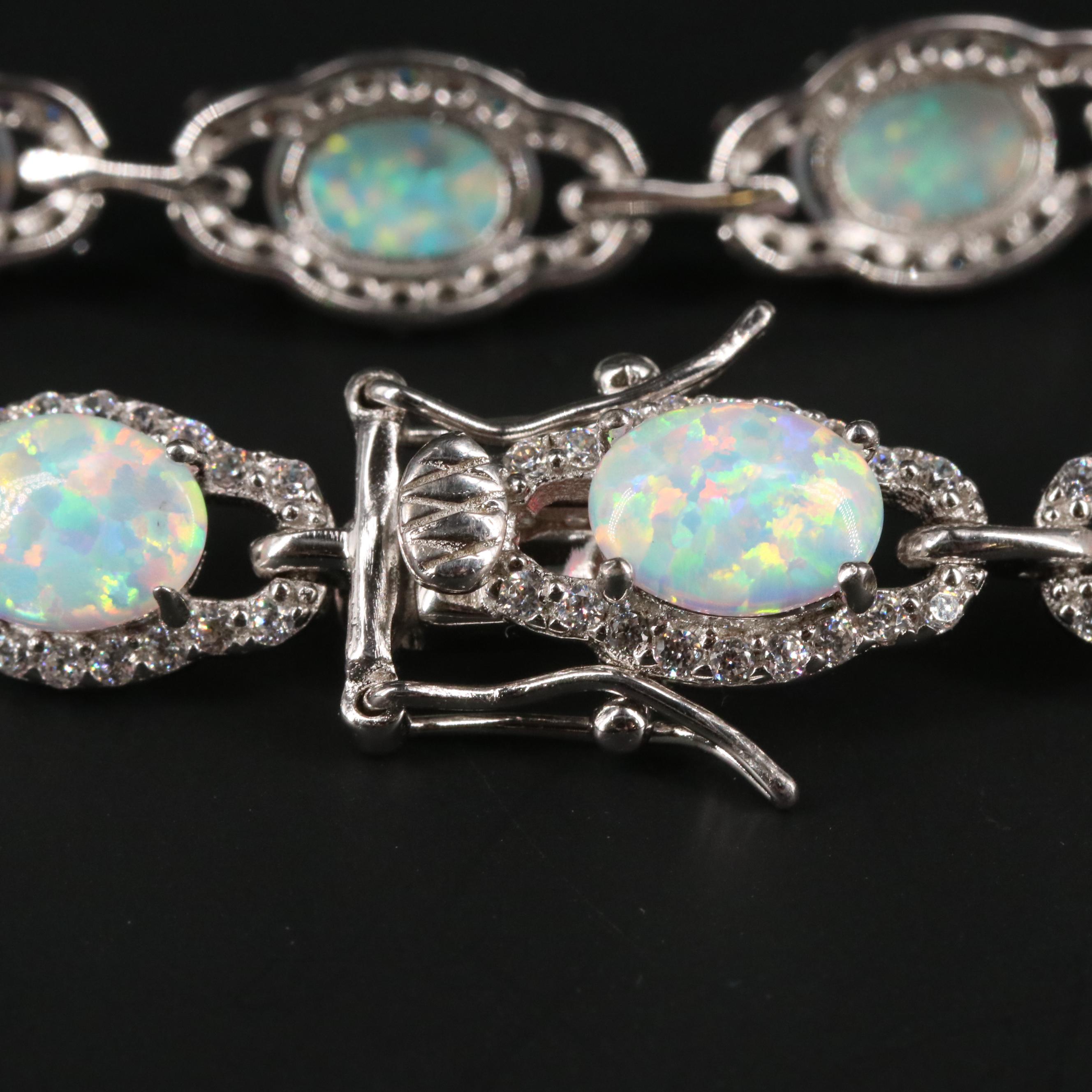 Sterling Silver Opal and Cubic Zirconia Bracelet