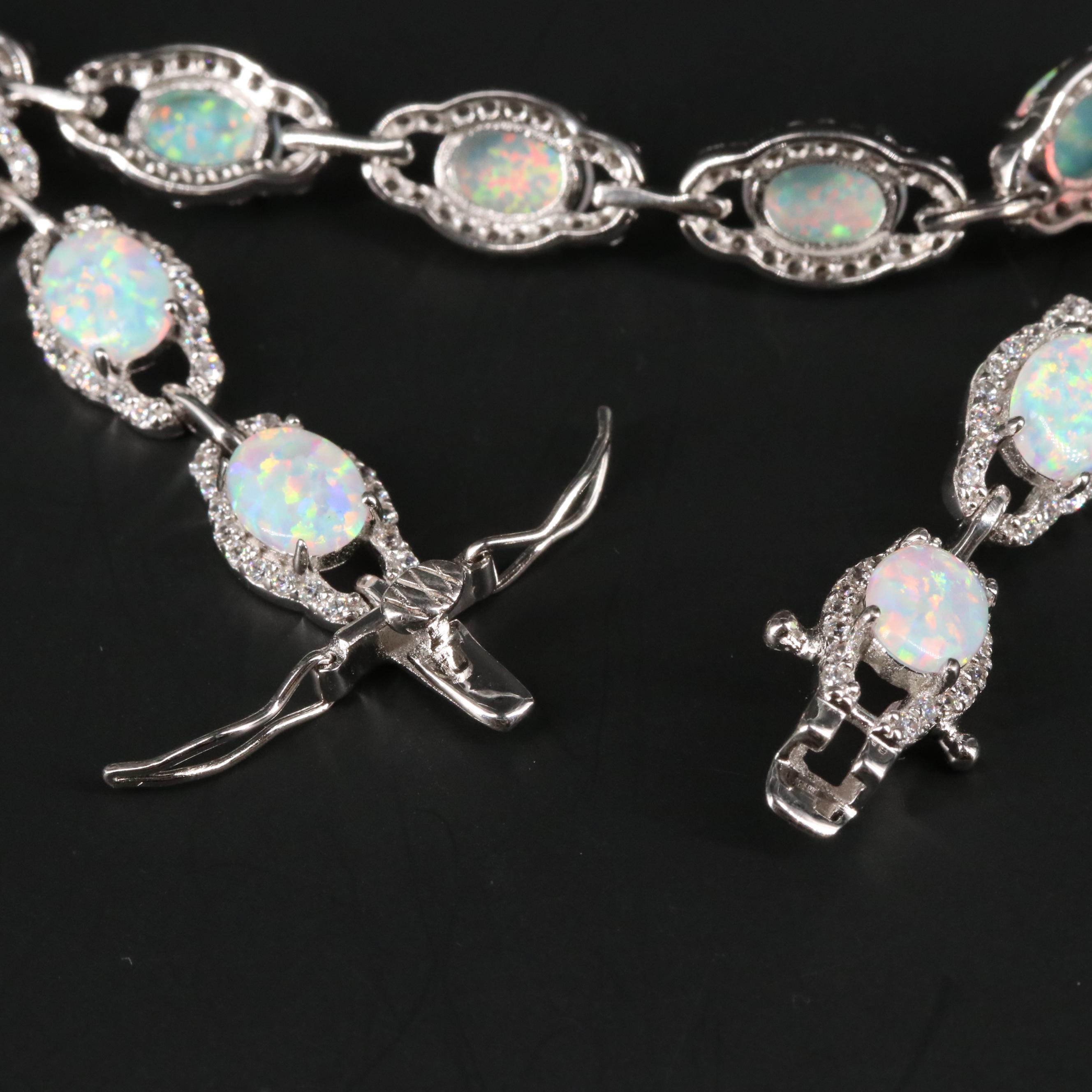 Sterling Silver Opal and Cubic Zirconia Bracelet