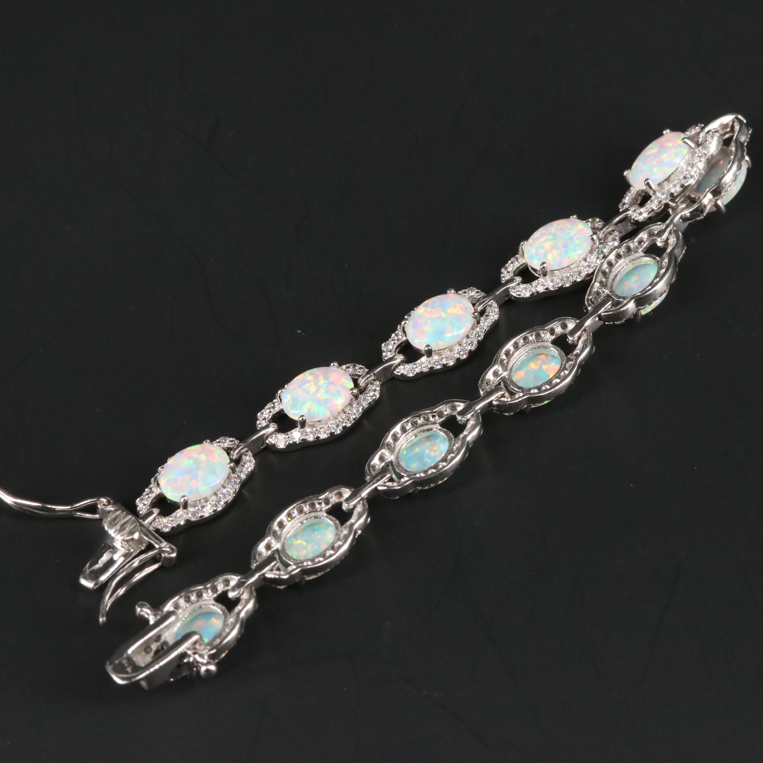 Sterling Silver Opal and Cubic Zirconia Bracelet