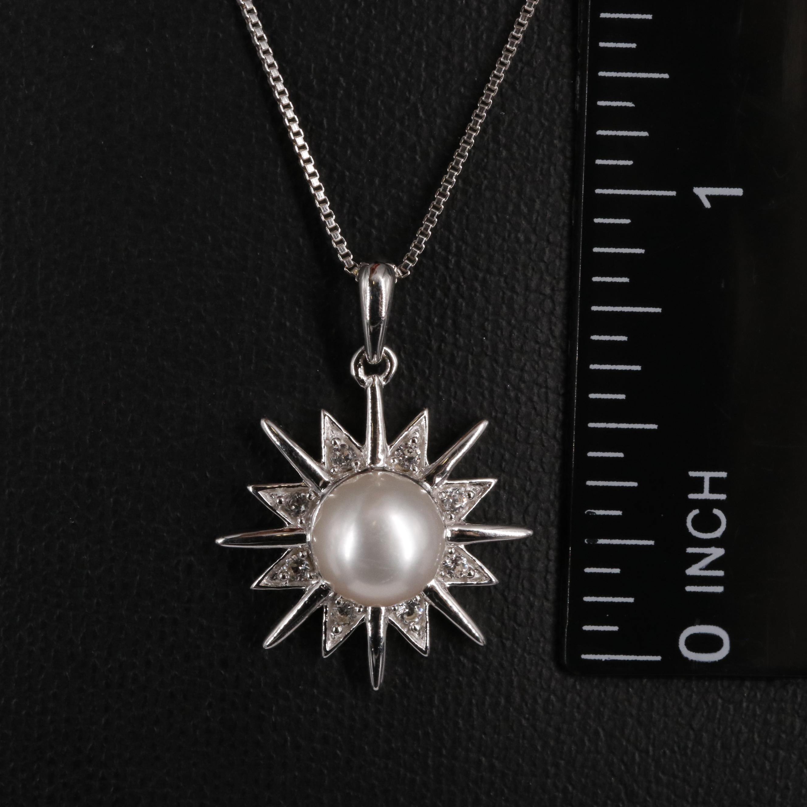 Sterling Silver Pearl and Sapphire Necklace