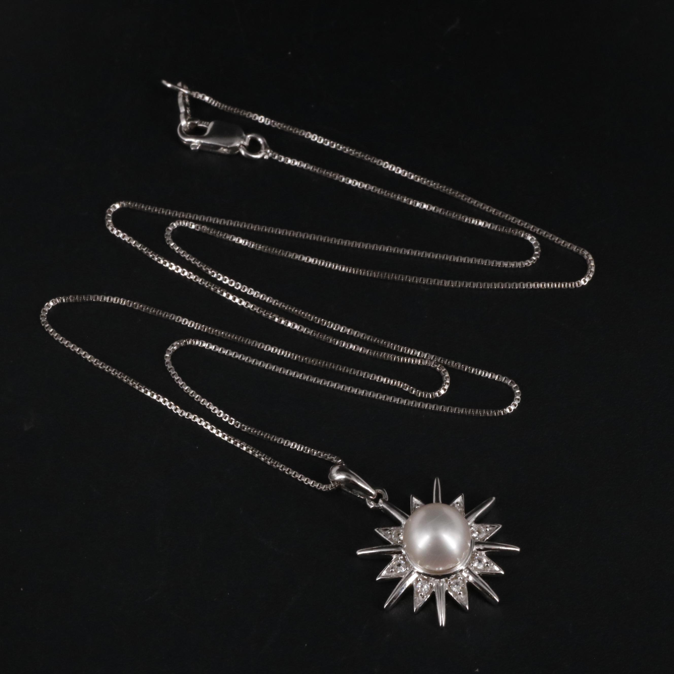 Sterling Silver Pearl and Sapphire Necklace