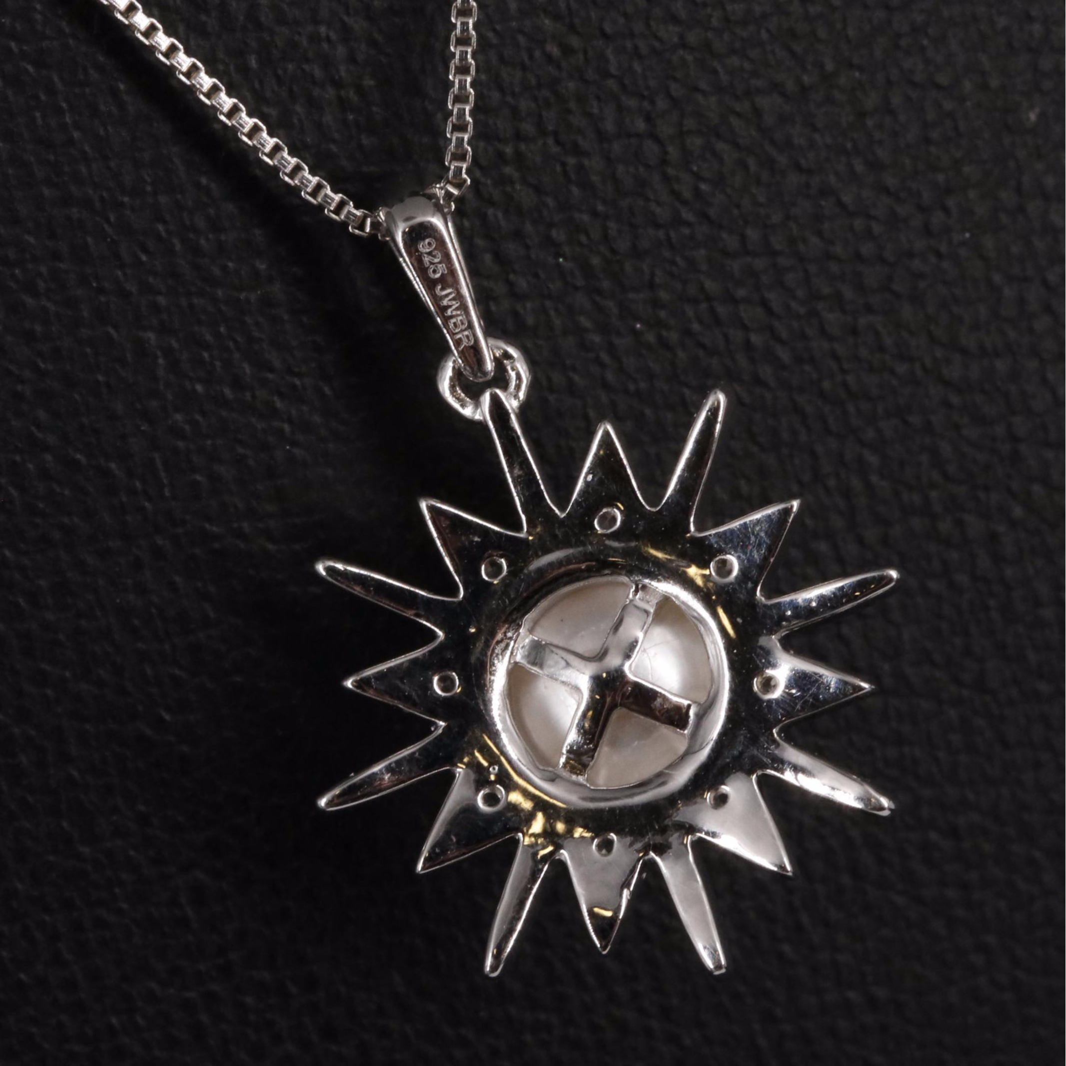 Sterling Silver Pearl and Sapphire Necklace