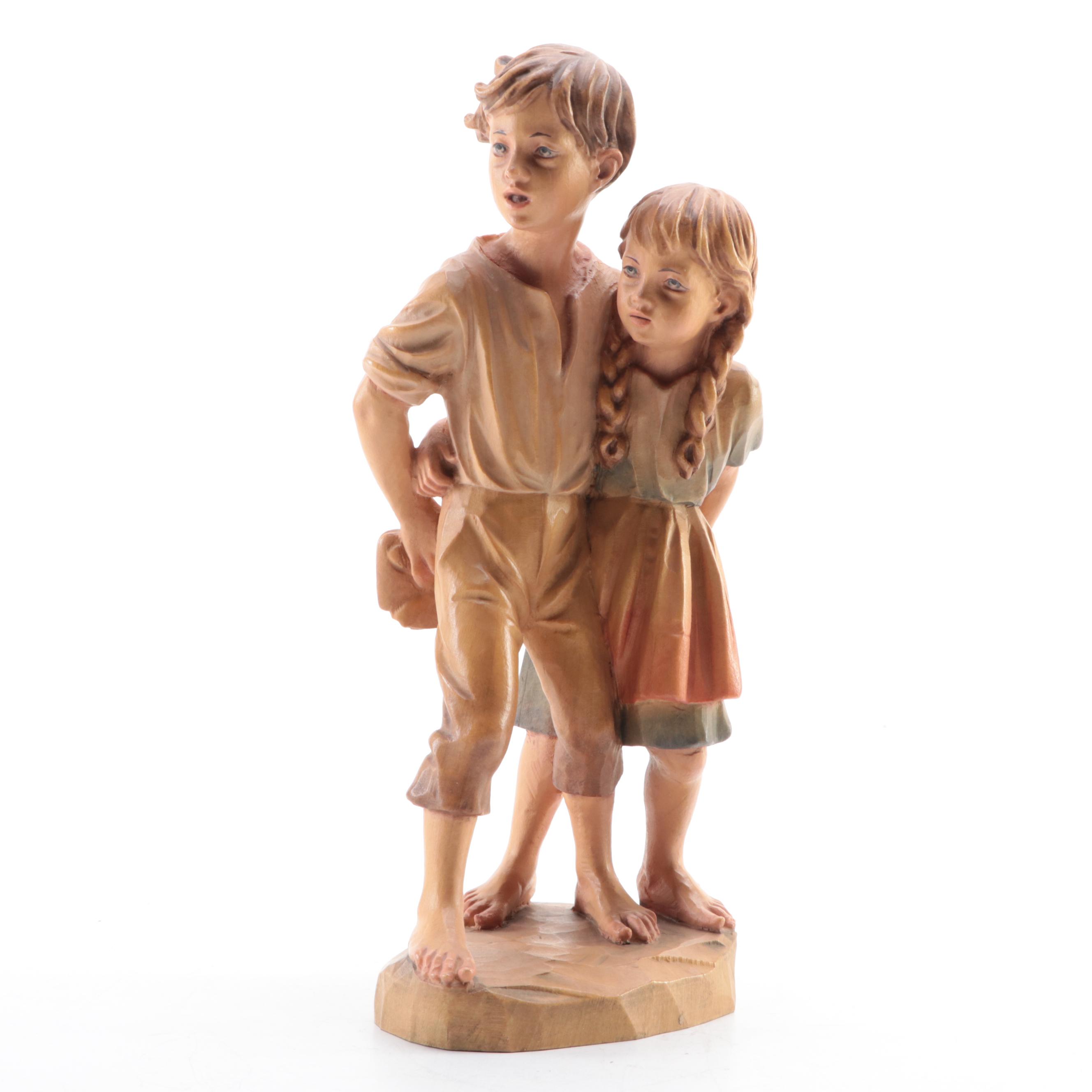 ANRI Ulrich Bernardi "Peter and Petra" Carved Wood Nativity Figurine