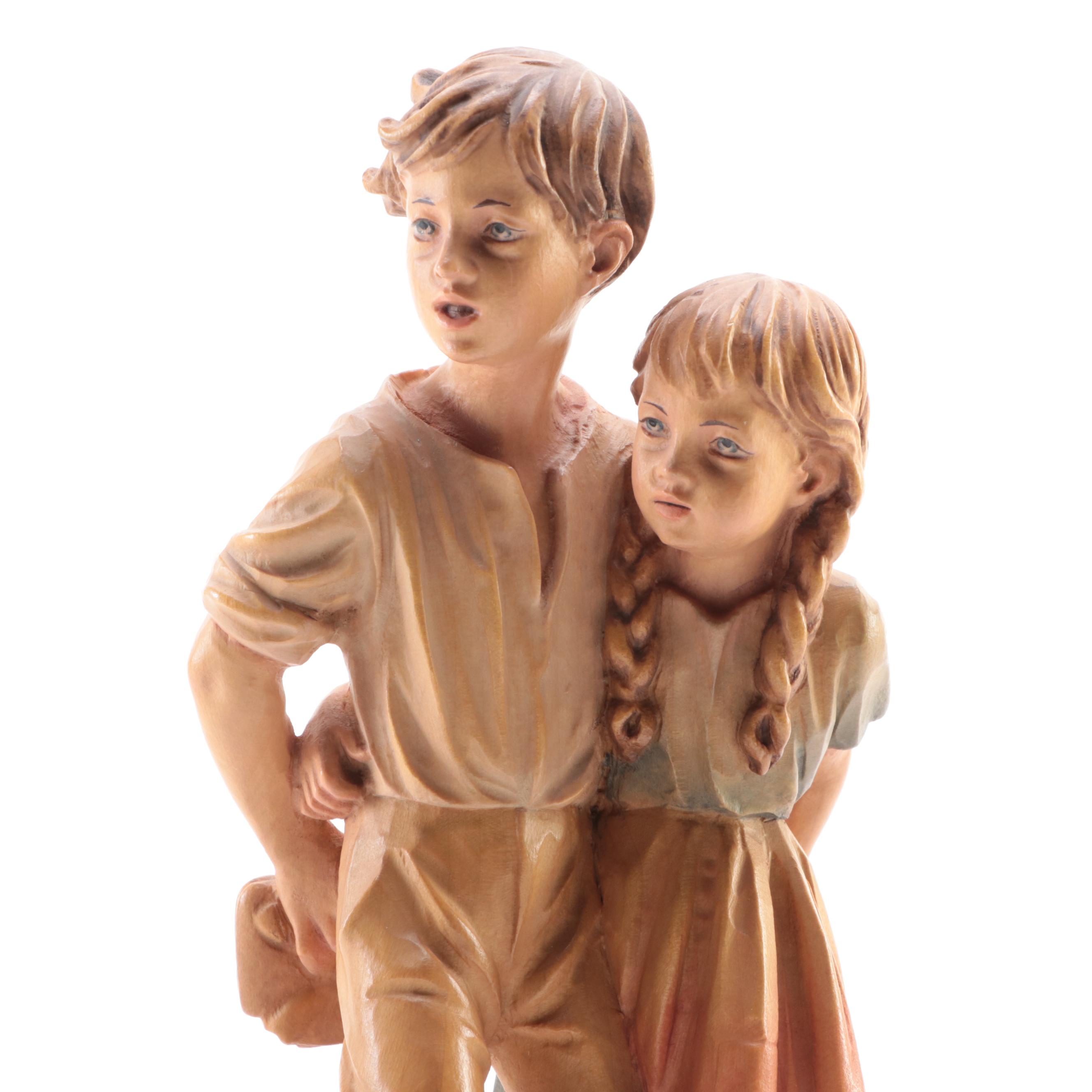 ANRI Ulrich Bernardi "Peter and Petra" Carved Wood Nativity Figurine