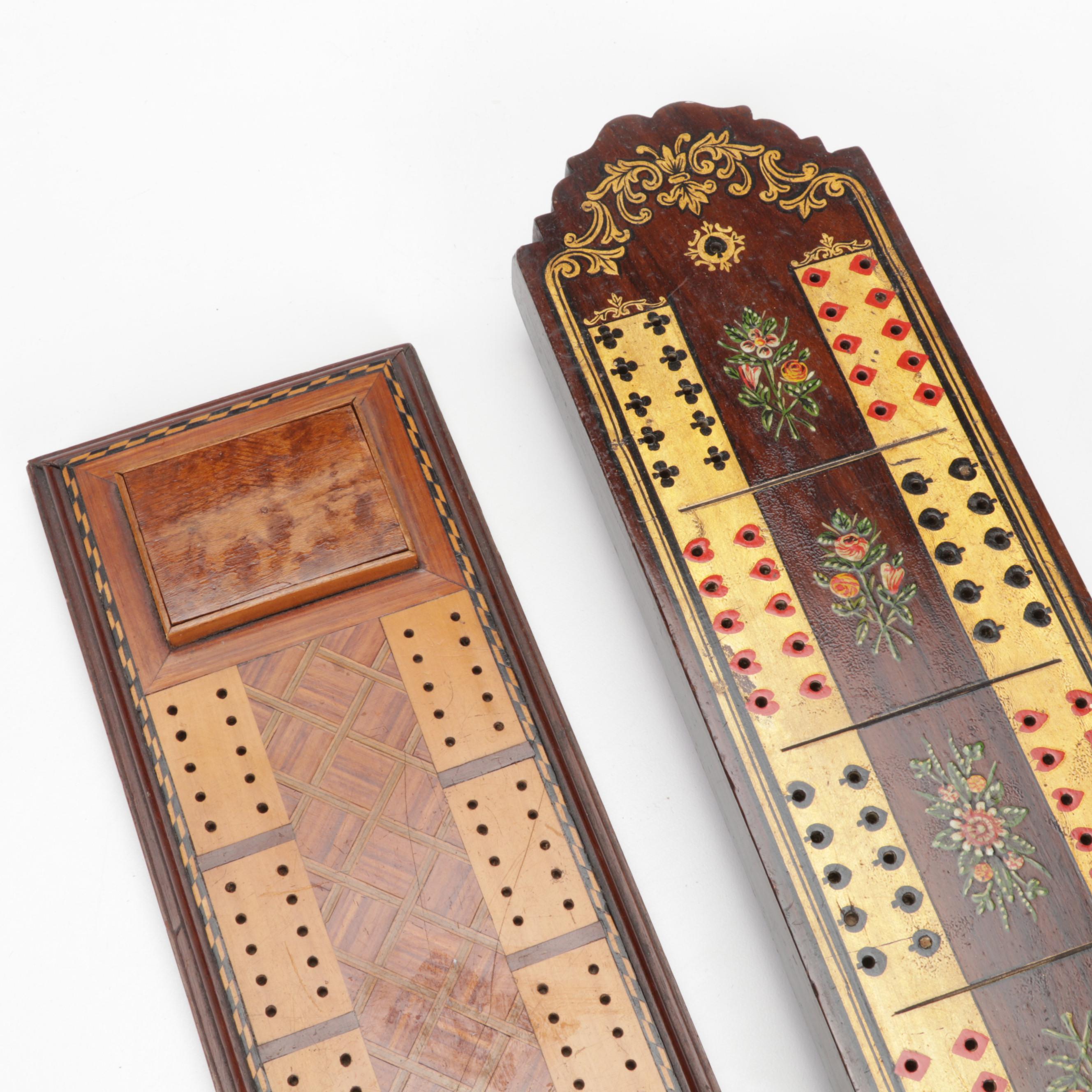 Wood, Marble, and Brass Cribbage Boards