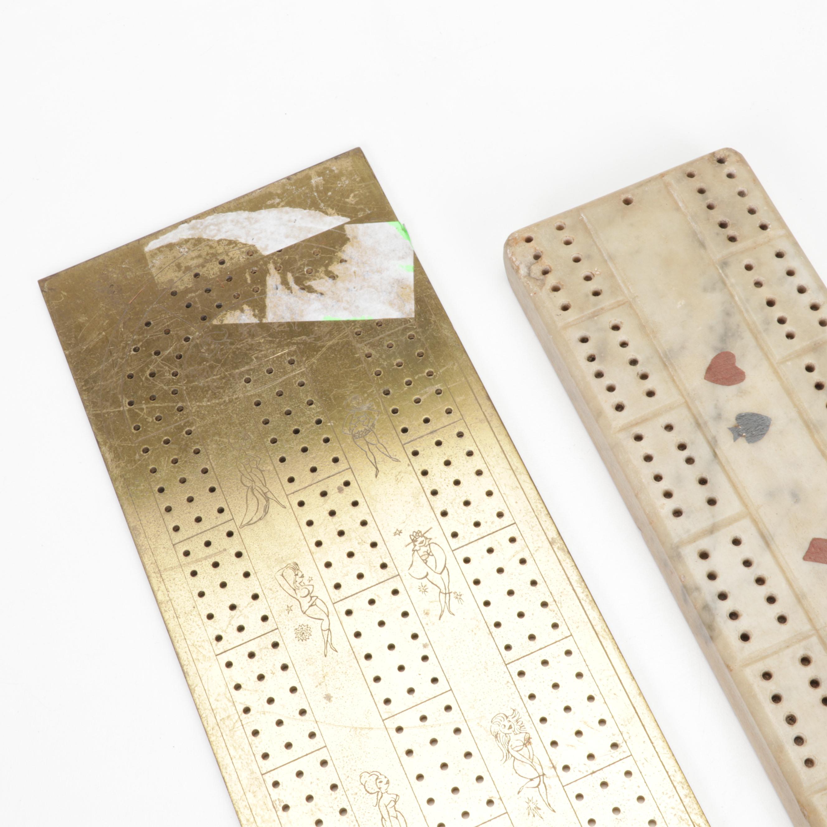 Wood, Marble, and Brass Cribbage Boards