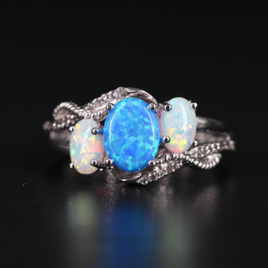 Sterling Silver Opal and Sapphire Ring
