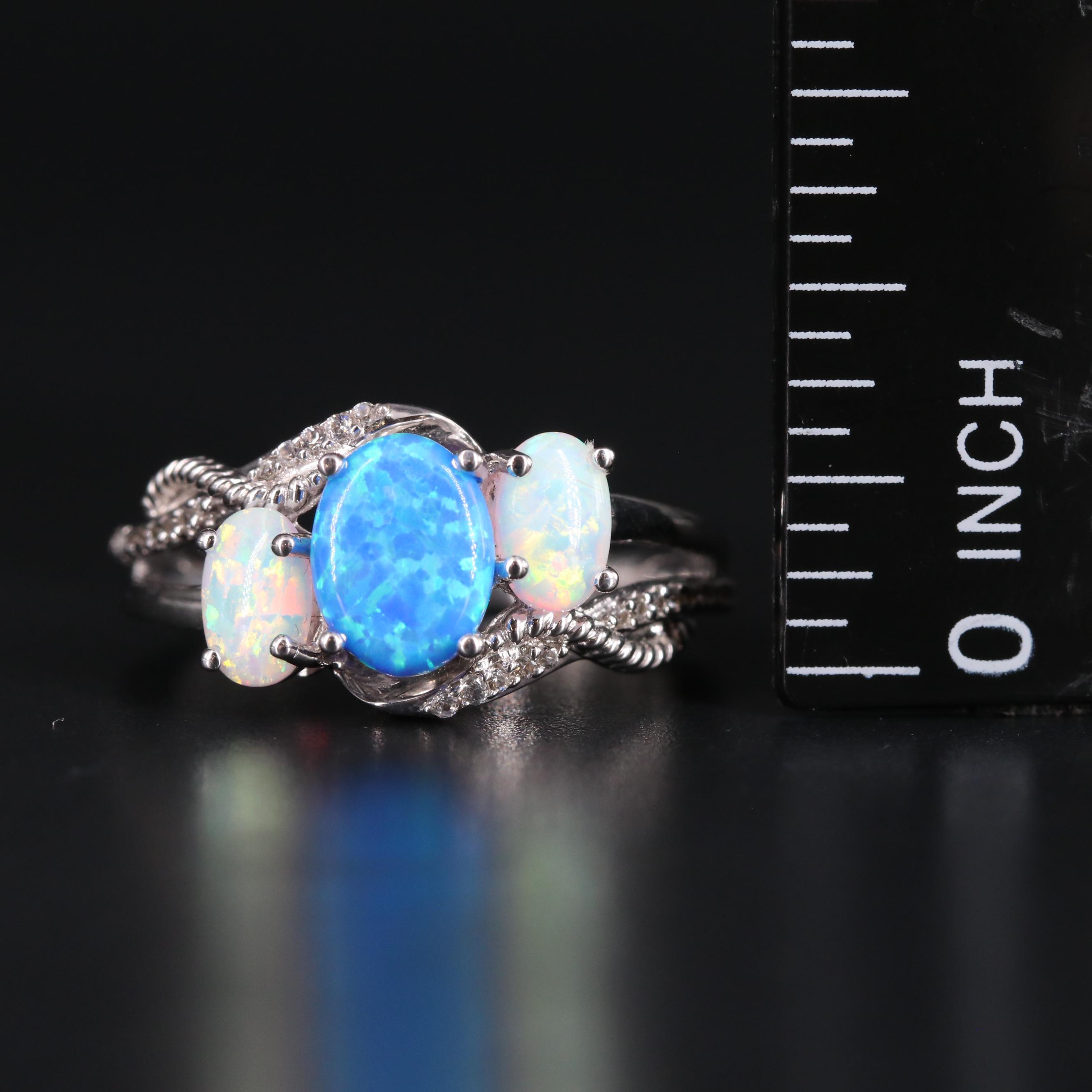 Sterling Silver Opal and Sapphire Ring