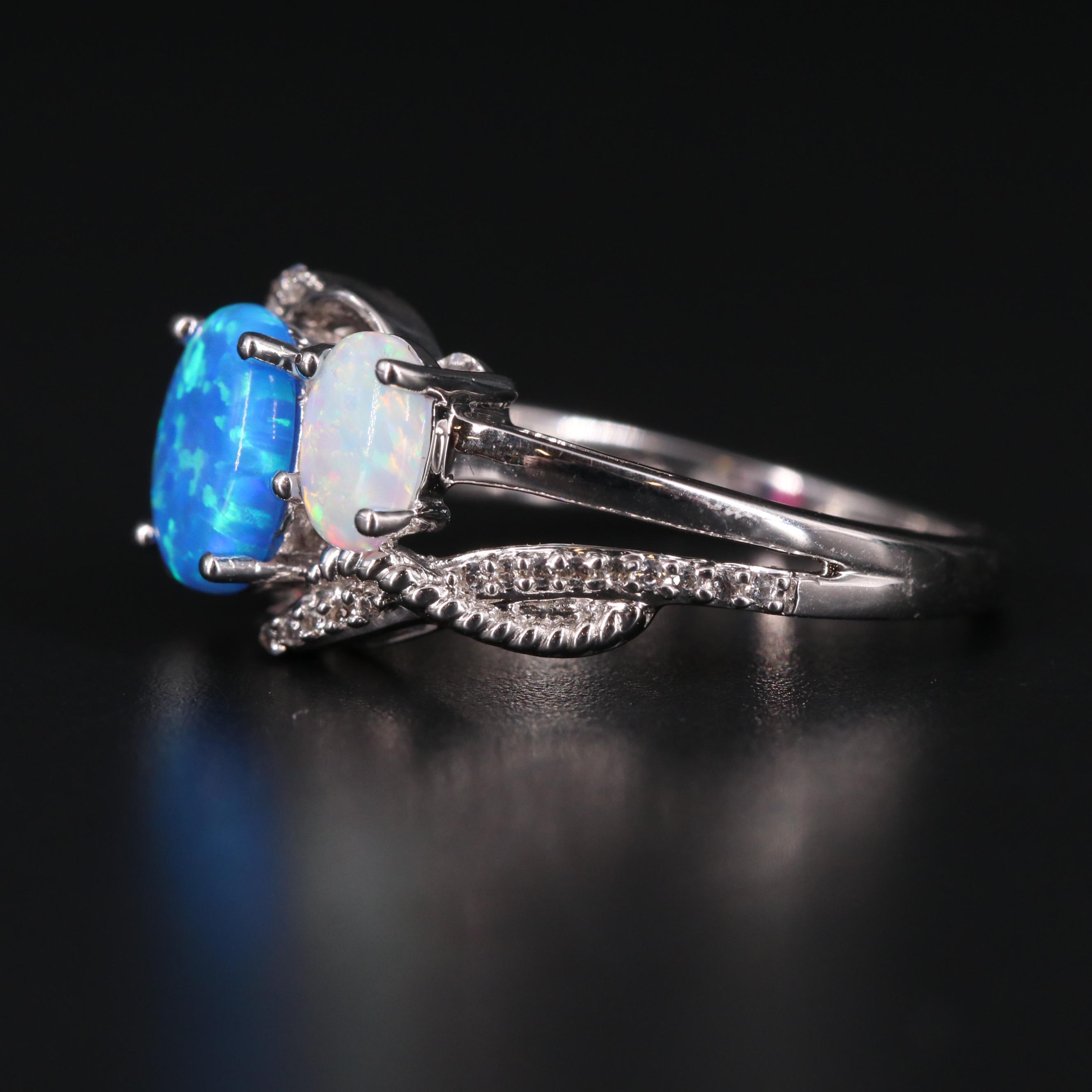Sterling Silver Opal and Sapphire Ring