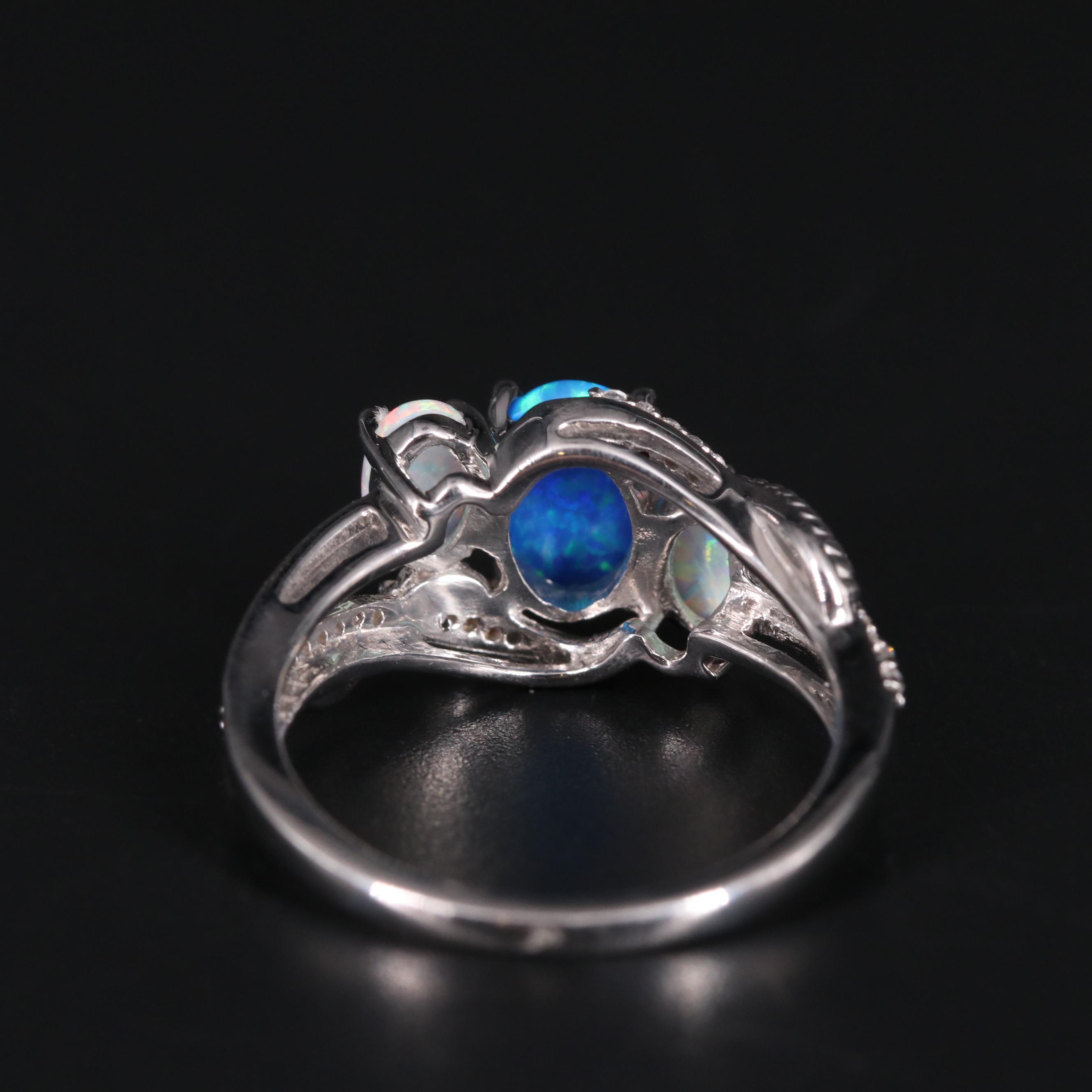 Sterling Silver Opal and Sapphire Ring
