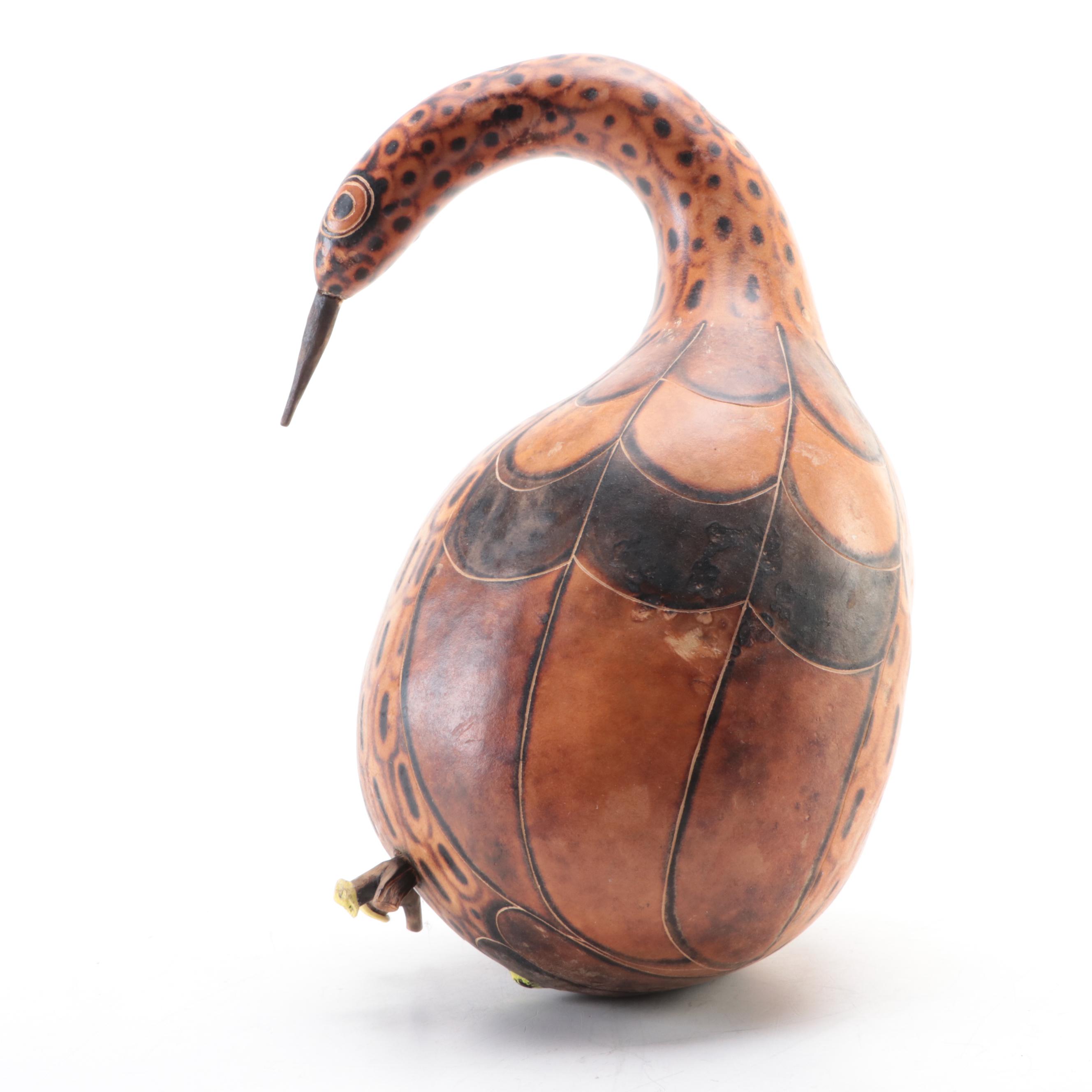 Hand-Painted and Decorated Gourd Bird Figure