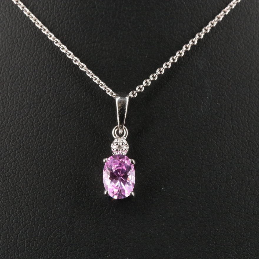 Sterling Silver Sapphire and Cubic Zirconia Necklace