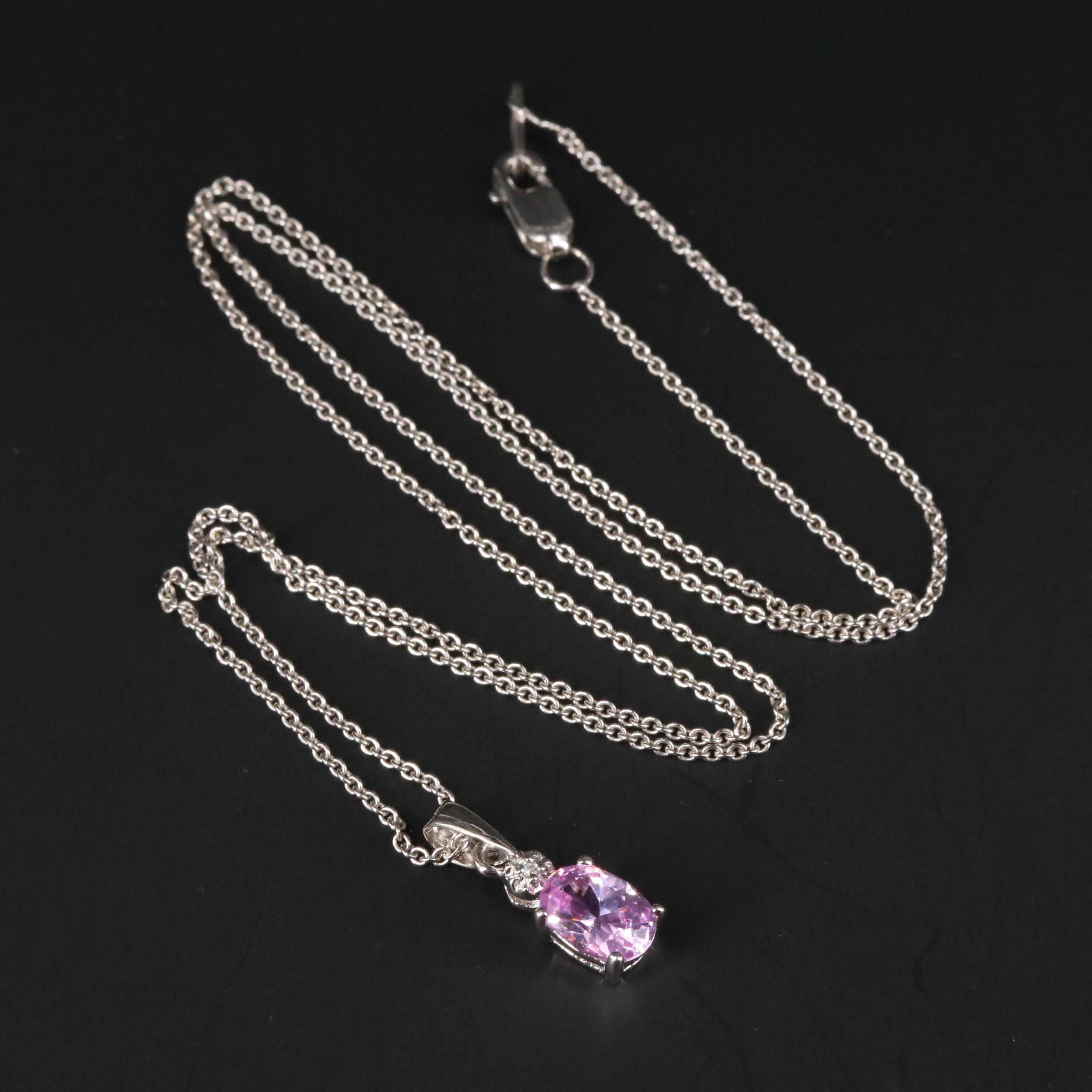Sterling Silver Sapphire and Cubic Zirconia Necklace