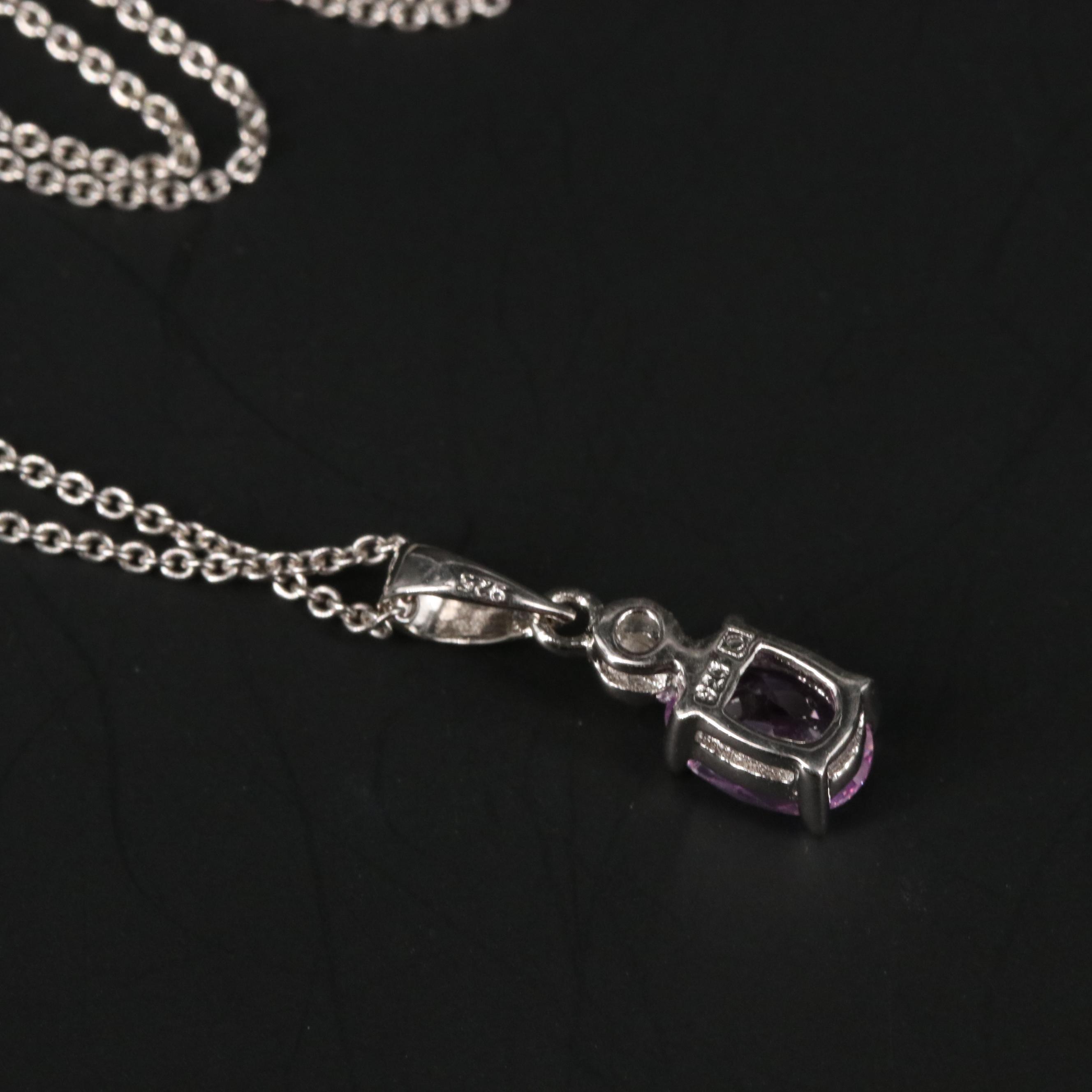 Sterling Silver Sapphire and Cubic Zirconia Necklace