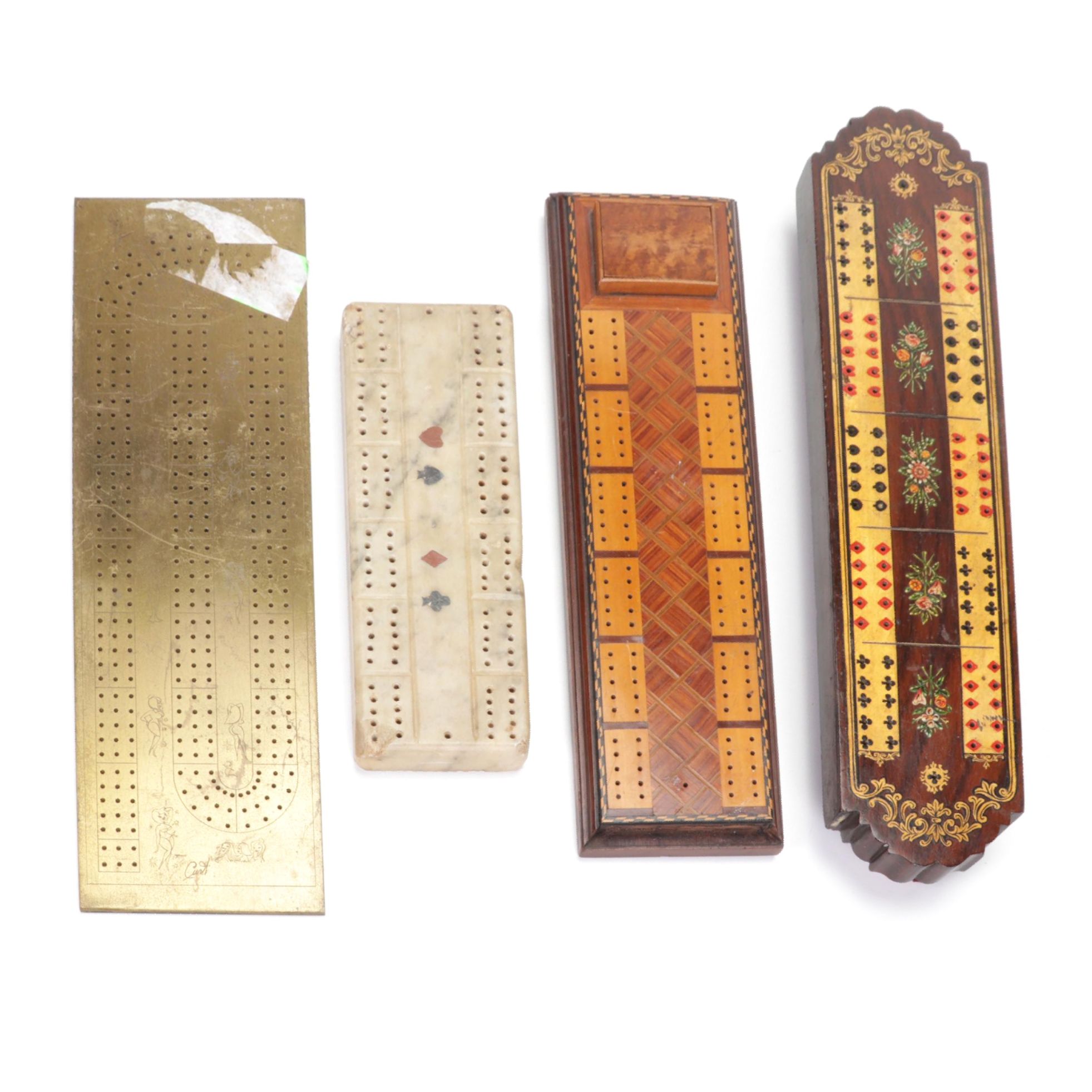 Wood, Marble, and Brass Cribbage Boards
